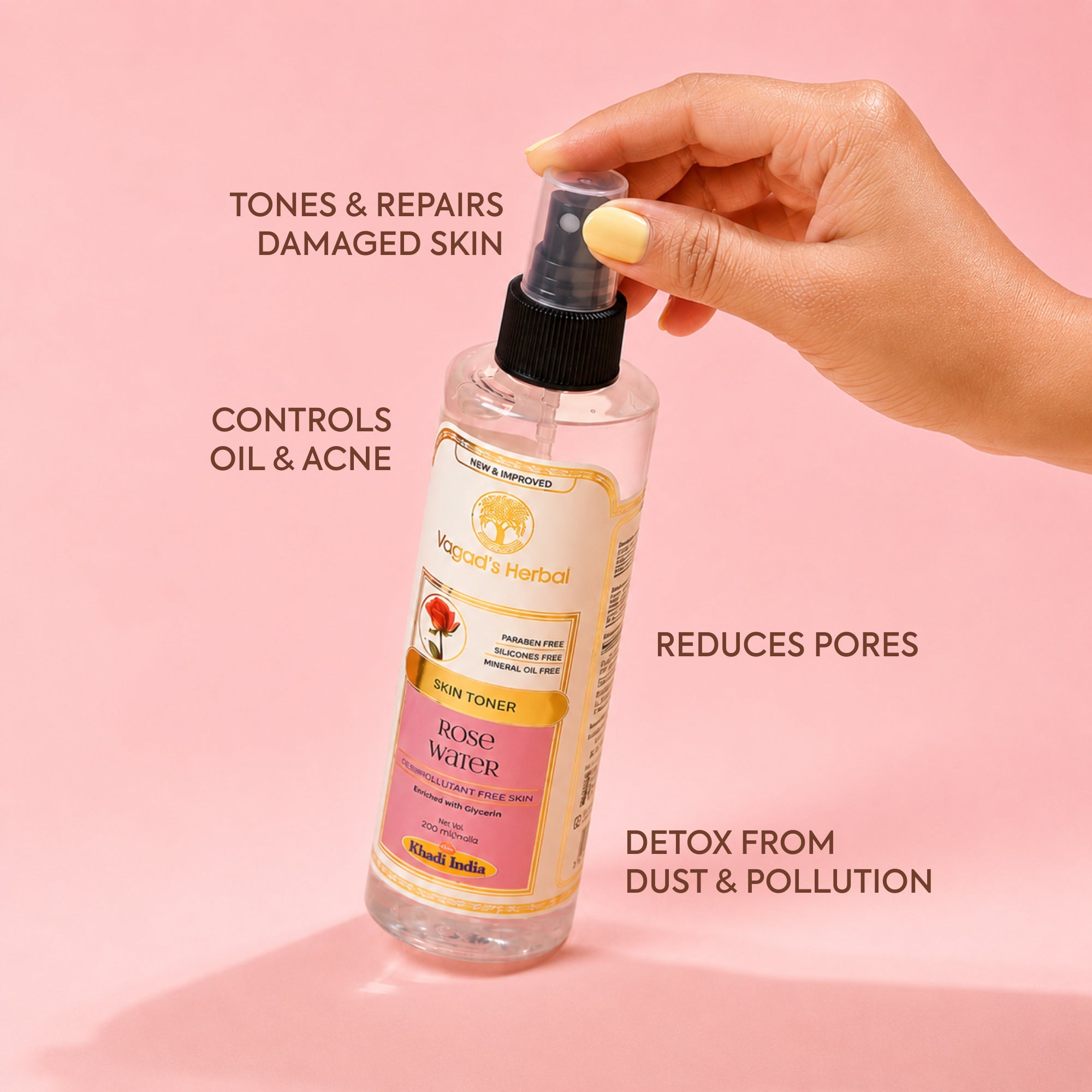 Vagad’s Herbal Pure Rose Water Facial Toner – 100% Natural & Alcohol-Free - 210ml