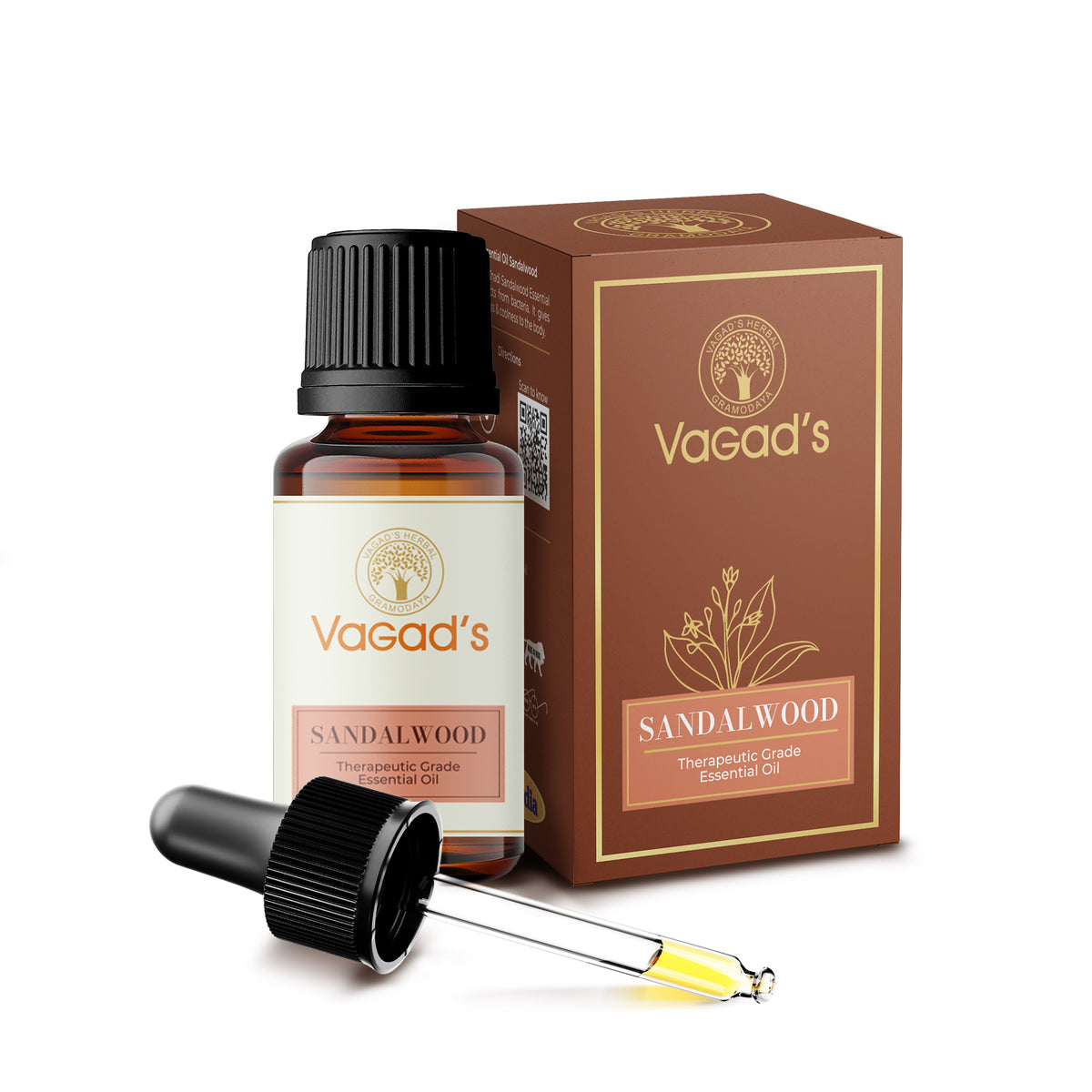 Vagad's Herbal Sandalwood Essential Oil – Pure, Calming & Therapeutic - 15ml