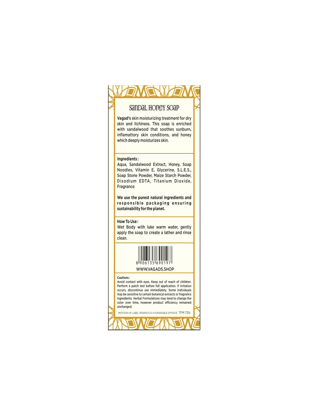 Vagad’s Sandalwood & Honey Herbal Bathing Soap – Natural, Moisturizing & Calming Ayurvedic Soap Bar for Glowing, Soft, and Nourished Skin (No Parabens, No Sulphates) 100gm (Pack of 3)