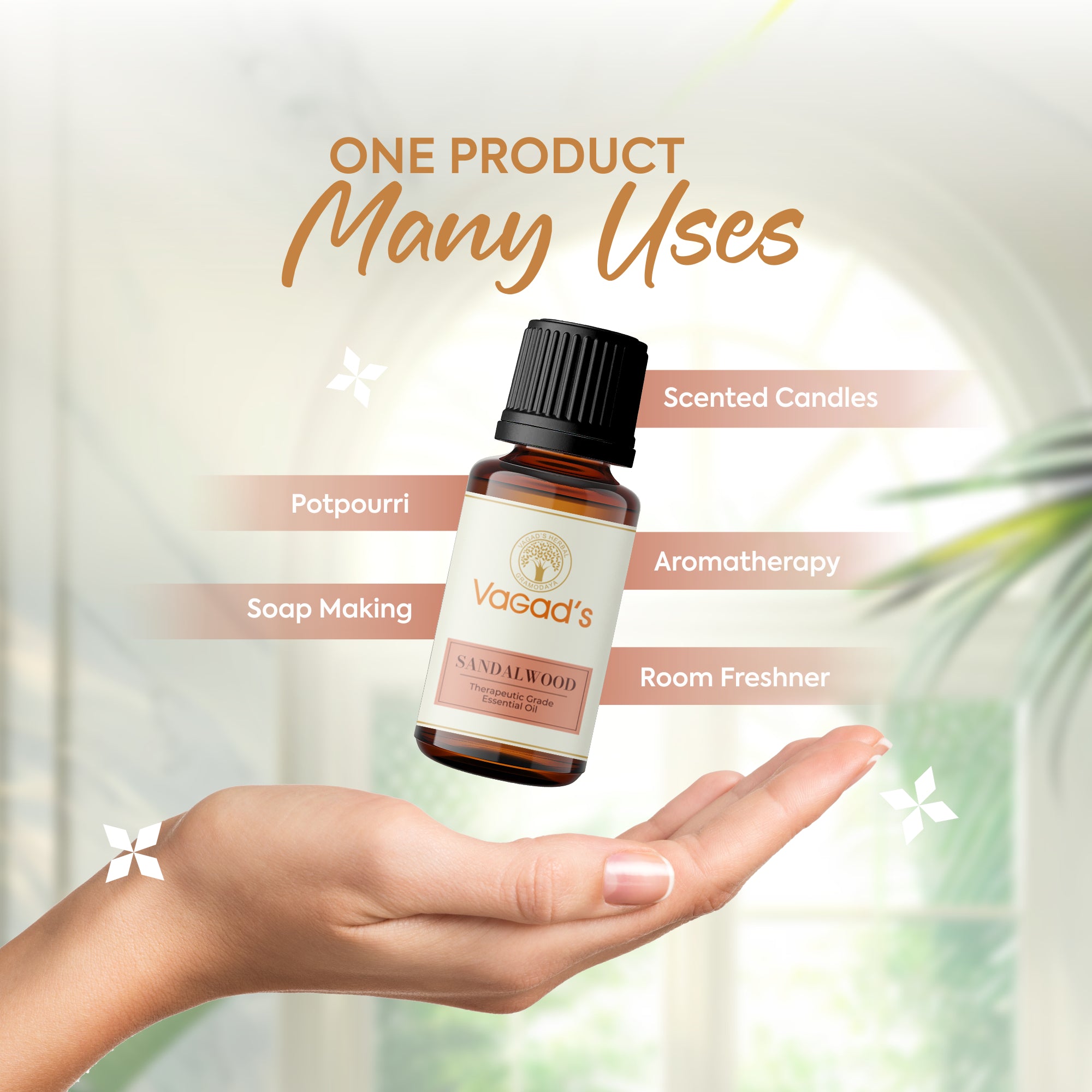 Vagad's Herbal Sandalwood Essential Oil – Pure, Calming & Therapeutic - 15ml