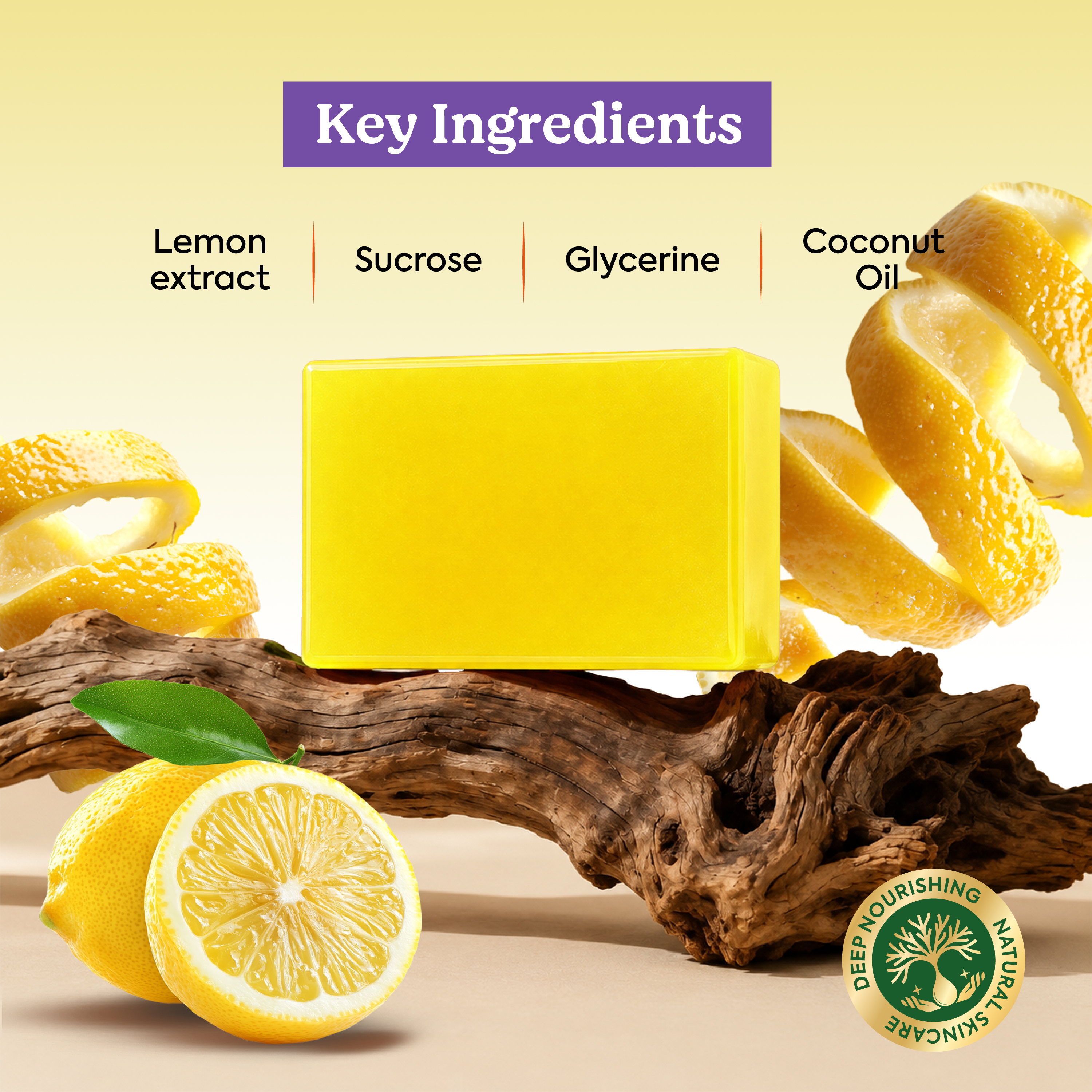 Herbal Lemon Soap – Refreshing & Brightening Herbal Cleanser with Natural Lemon Extract | Deep Cleansing Bathing Bar for Oily & Dull Skin | Paraben-Free, Sulphate-Free - 125gm (Pack of 3)