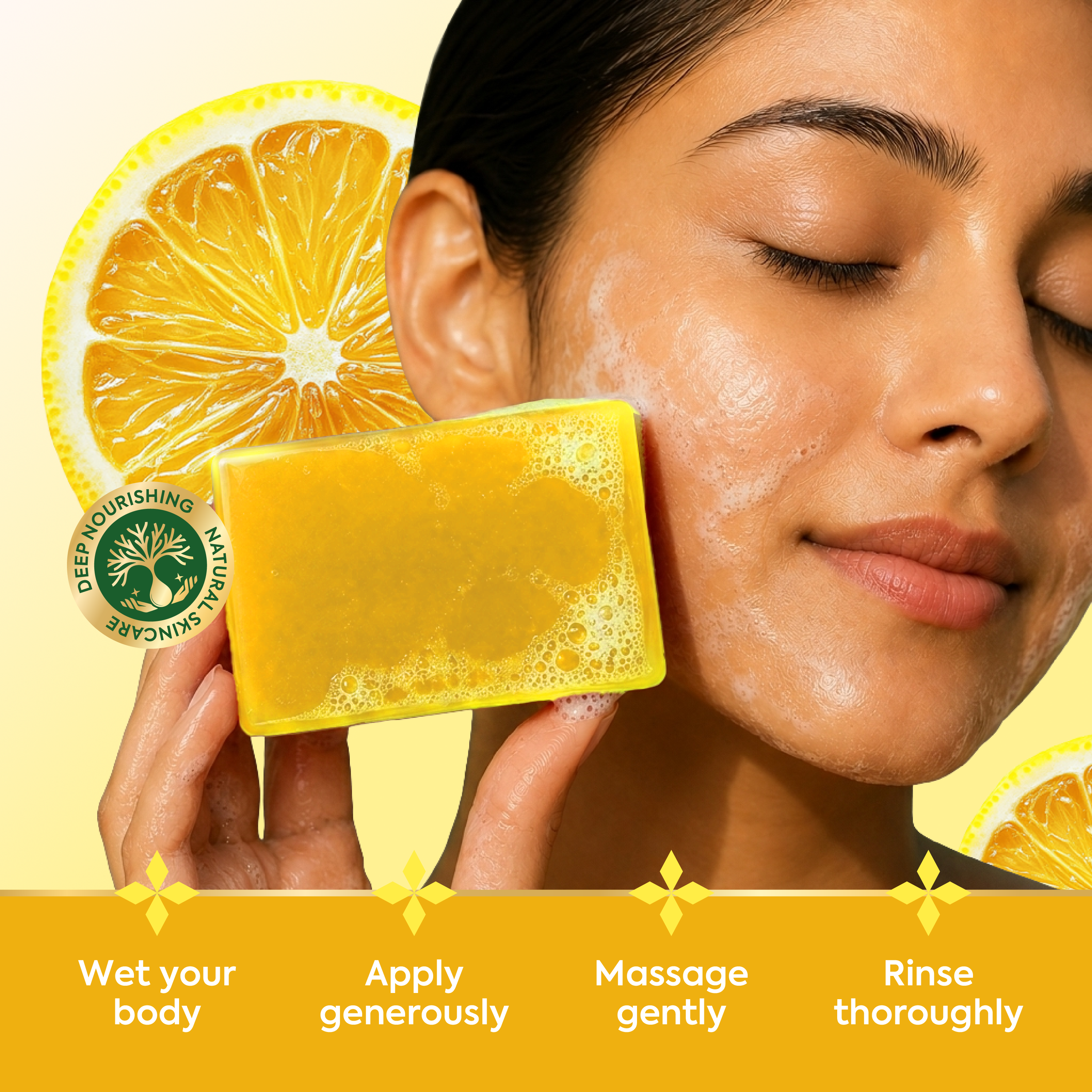 Herbal Lemon Soap – Refreshing & Brightening Herbal Cleanser with Natural Lemon Extract | Deep Cleansing Bathing Bar for Oily & Dull Skin | Paraben-Free, Sulphate-Free - 125gm (Pack of 3)