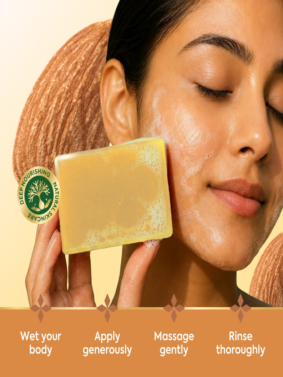 Vagad's Herbal Almond Soap | Natural Handmade Herbal Soap with Almond Oil | Deep Moisturizing & Nourishing | For Soft, Glowing & Youthful Skin | Soothing Almond Fragrance - 125gm (Pack of 3)