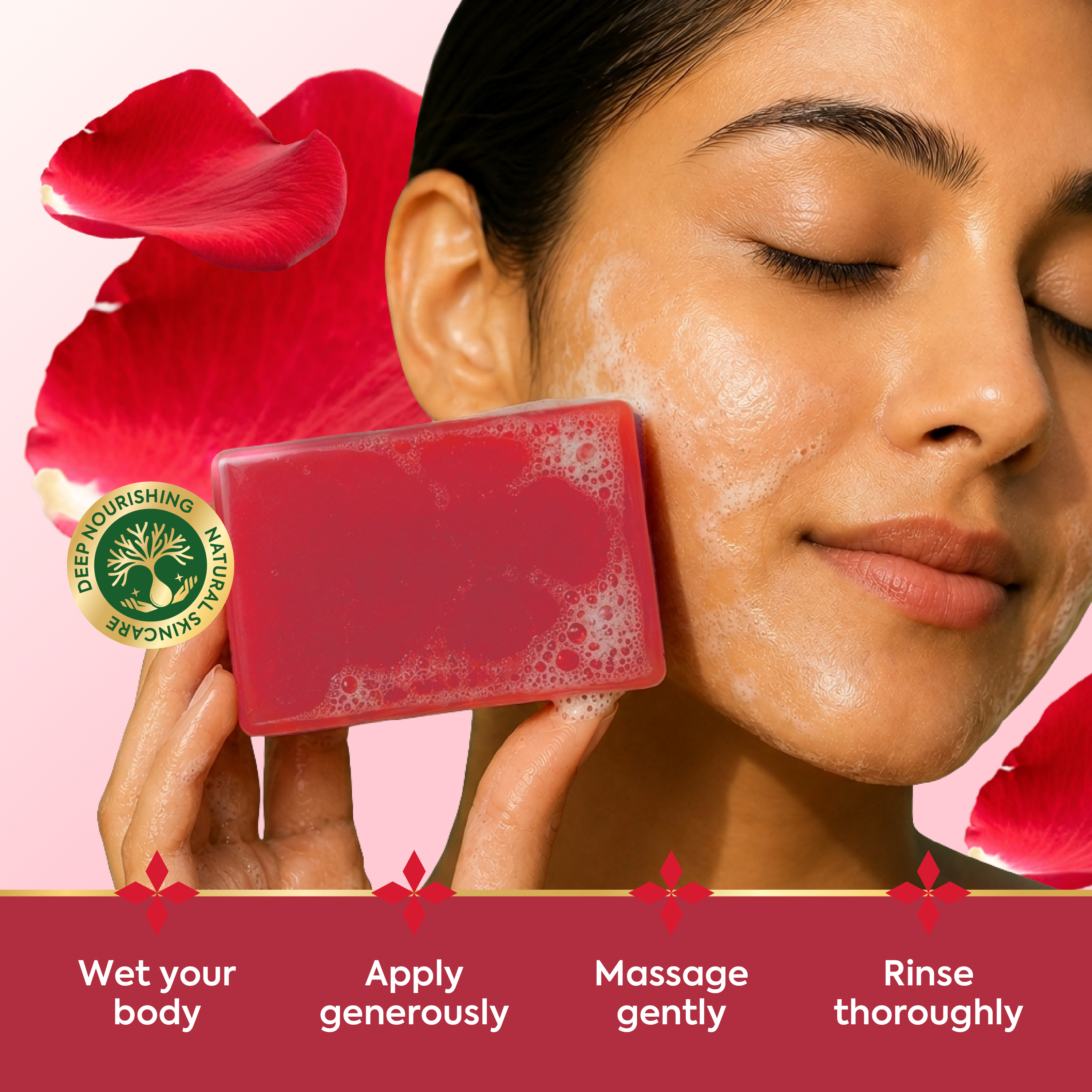 Vagad's Herbal Rose Honey with Rose Petal Soap | Natural Handmade Soap for Glowing, Smooth & Hydrated Skin | Gentle Cleansing with Mild Antiseptic Benefits | Paraben & Sulphate Free - 125gm (Pack of 3)