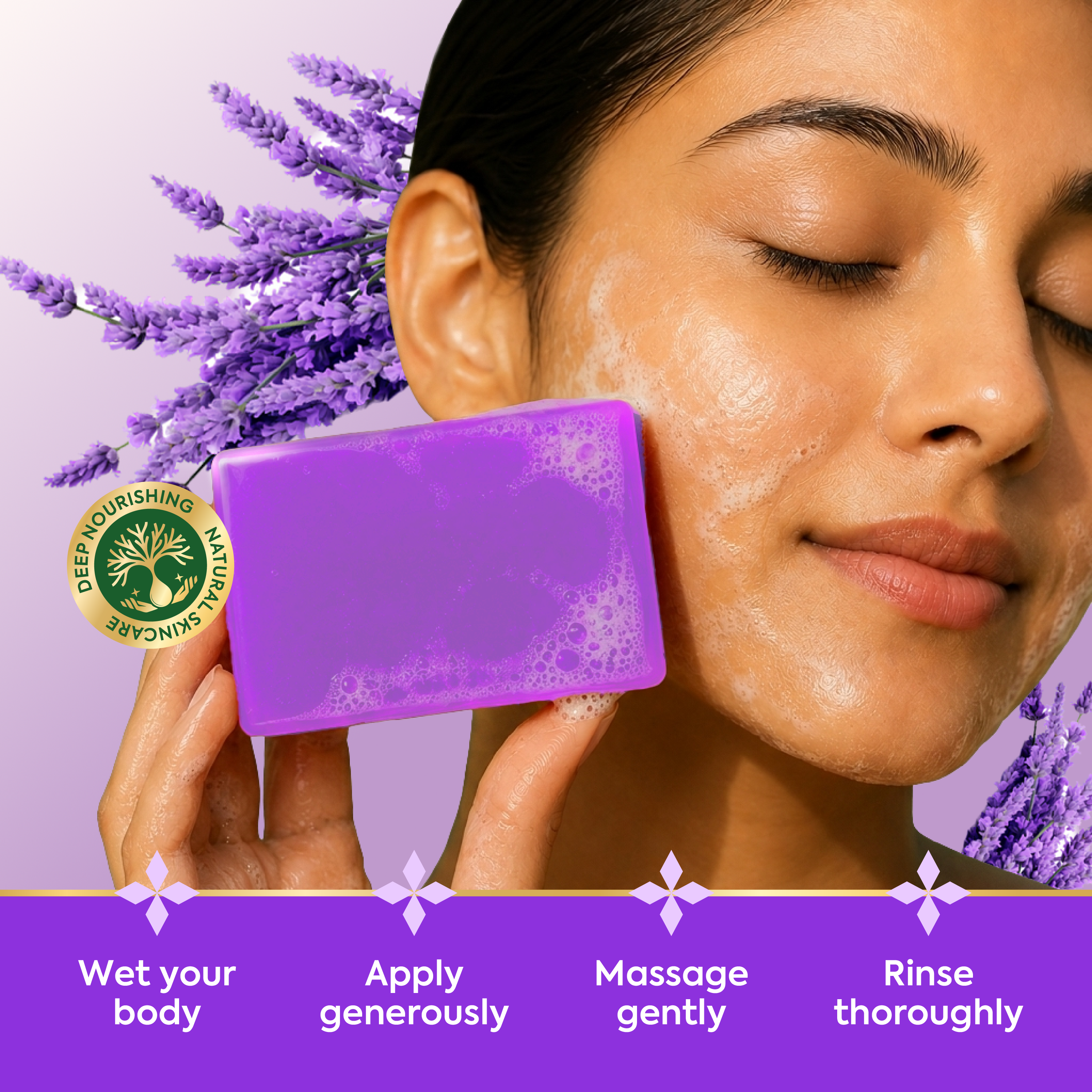 Vagad’s Herbal Lavender Soap – Calming & Aromatic Body Cleanser with Natural Lavender Oil | Gentle Soap for All Skin Types | Sulphate-Free, Paraben-Free, Cruelty-Free - 125gm (Pack of 3)