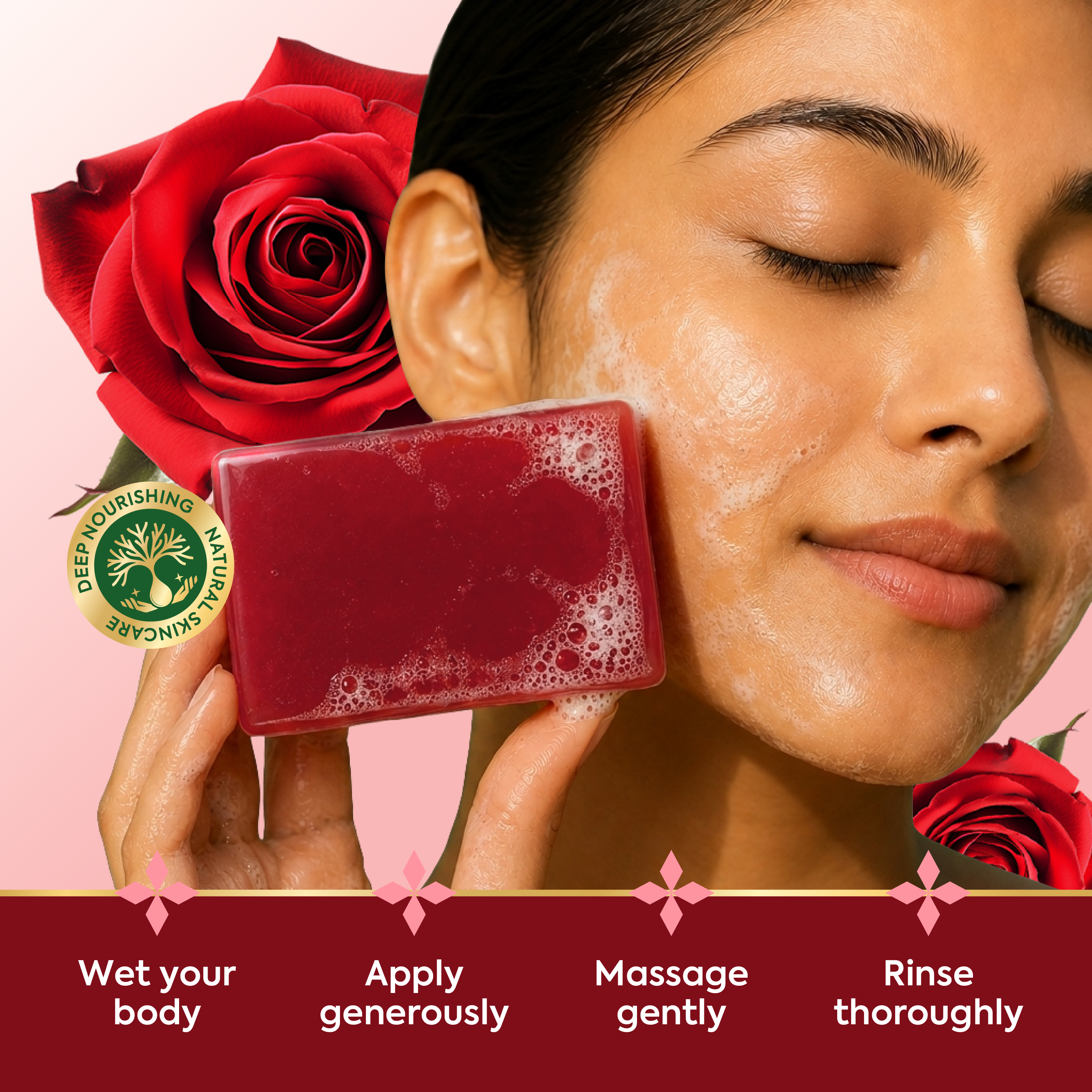 Vagad's Herbal Rose Soap | Glycerine |a handmade herbal glycerine based soap with essential oils | For All Skin Types - 125gm (Pack of 3)