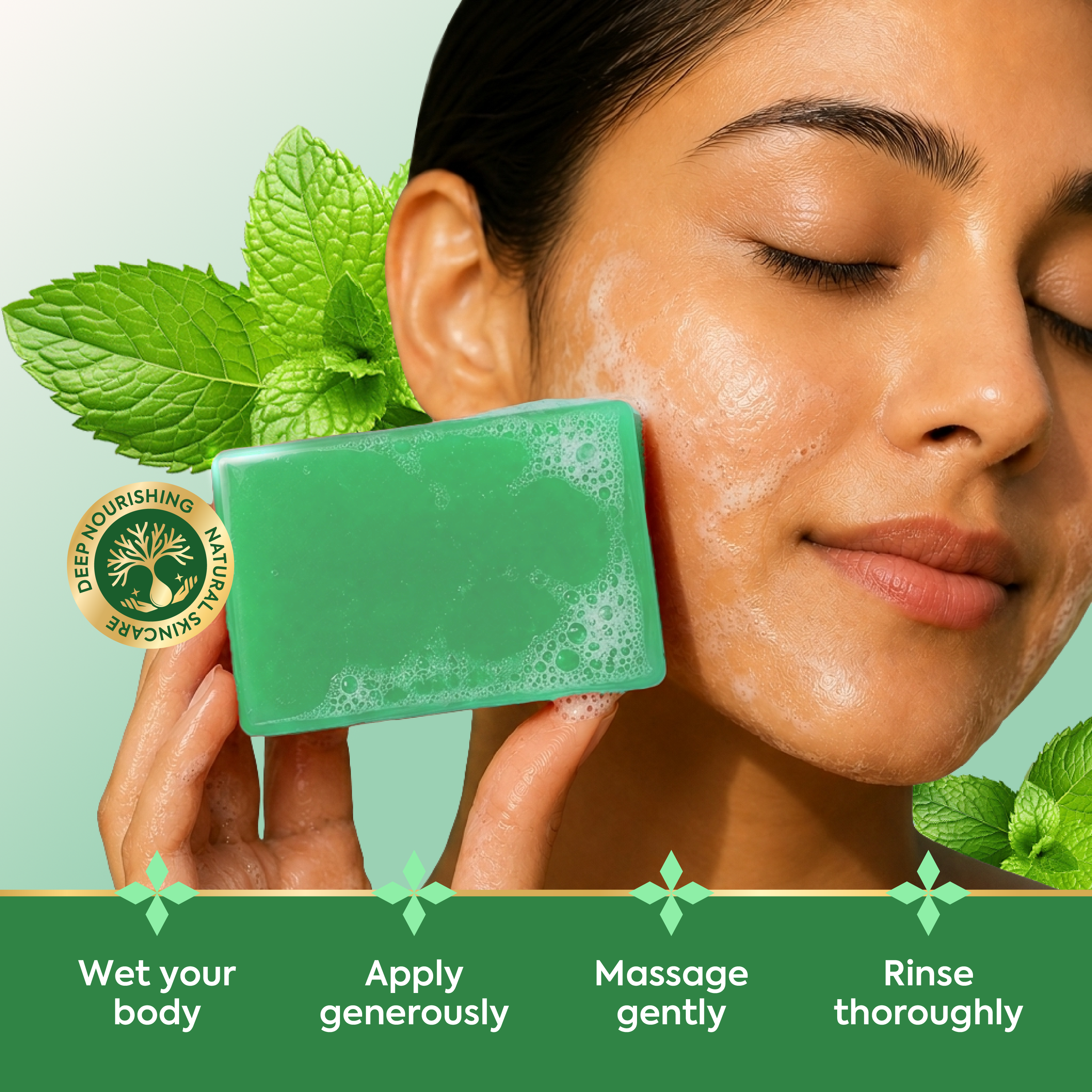 Vagad's Herbal Mint Soap | With Natural Mint Extracts | Cooling & Refreshing Herbal Bathing Bar | Gently Cleanses & Energizes Skin | Handmade Soap for All Skin Types - 125gm (Pack of 3)