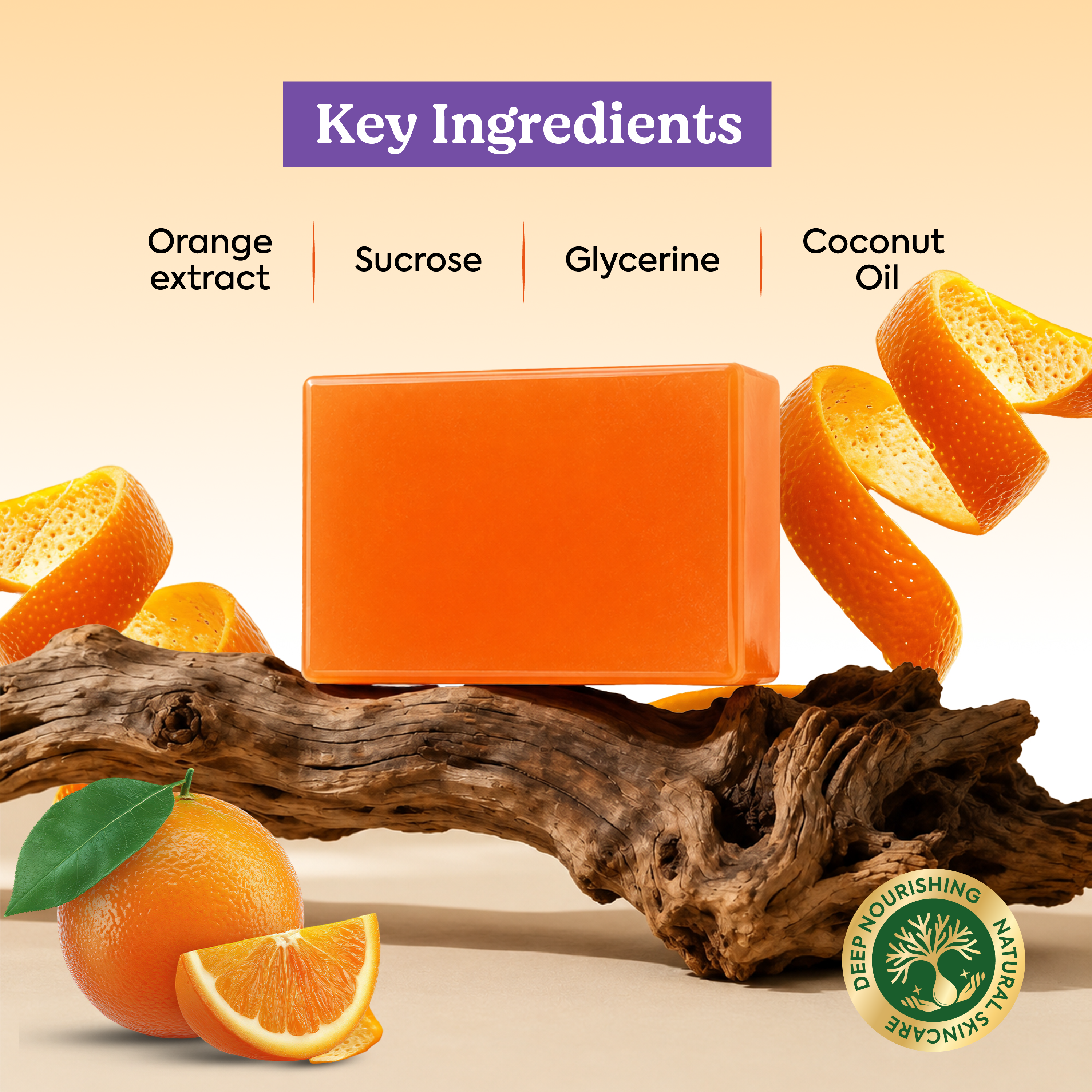 Vagad's Herbal Orange Soap | With Natural Orange Peel Extracts & Vitamin C | Handmade Herbal Soap for Glowing & Refreshed Skin | Uplifting Citrus Aroma | For All Skin Types - 125gm (Pack of 3)