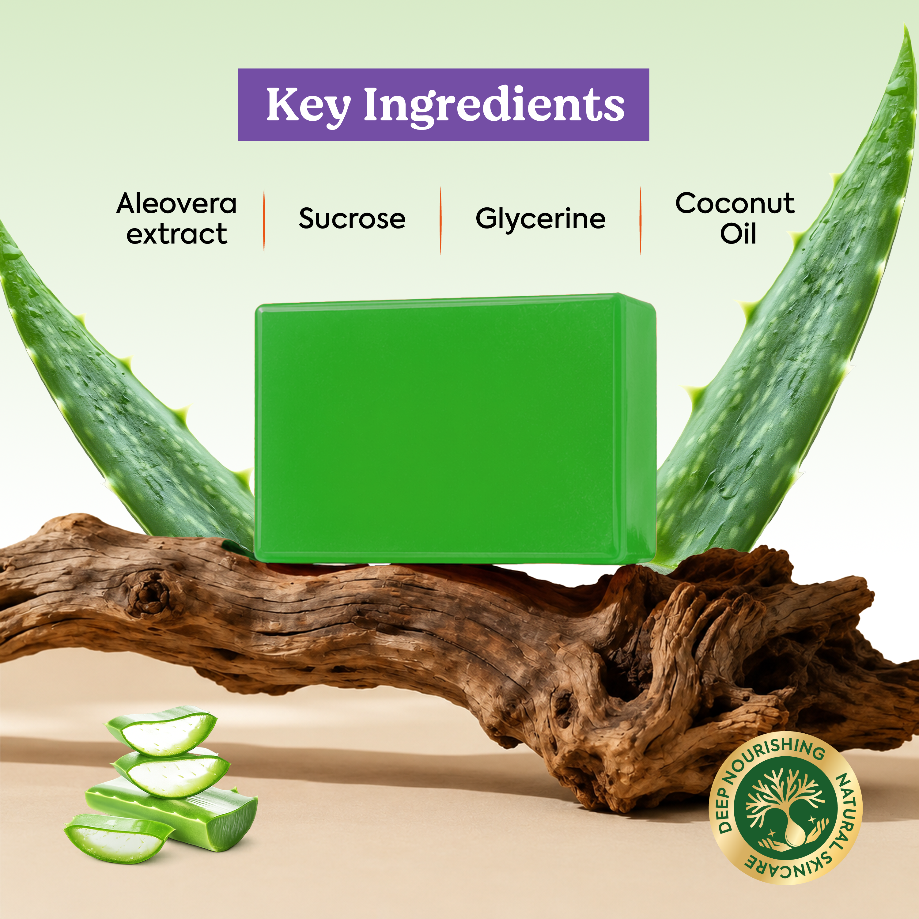 Vagad’s Aloe Vera Soap – Herbal Gentle Cleanser for Face & Body | Hydrating & Soothing Bar Soap for All Skin Types | Paraben-Free, Sulphate-Free, Cruelty-Free - 125gm (Pack of 3)