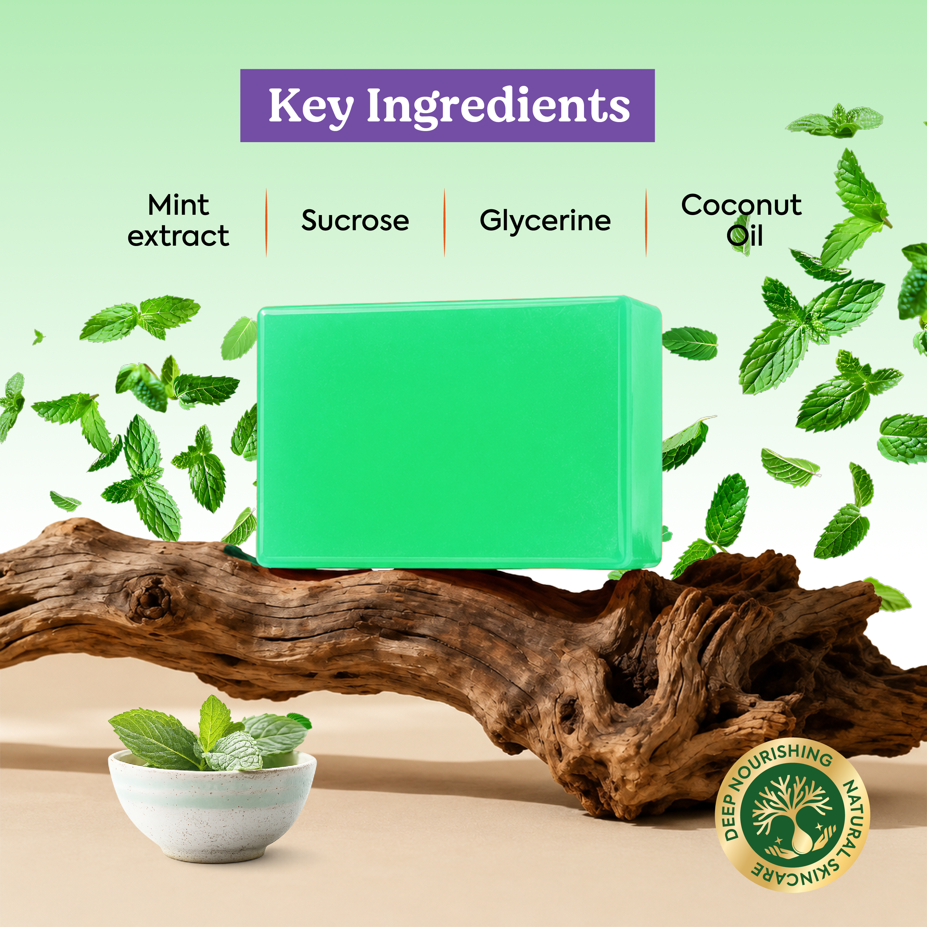 Vagad's Herbal Mint Soap | With Natural Mint Extracts | Cooling & Refreshing Herbal Bathing Bar | Gently Cleanses & Energizes Skin | Handmade Soap for All Skin Types - 125gm (Pack of 3)