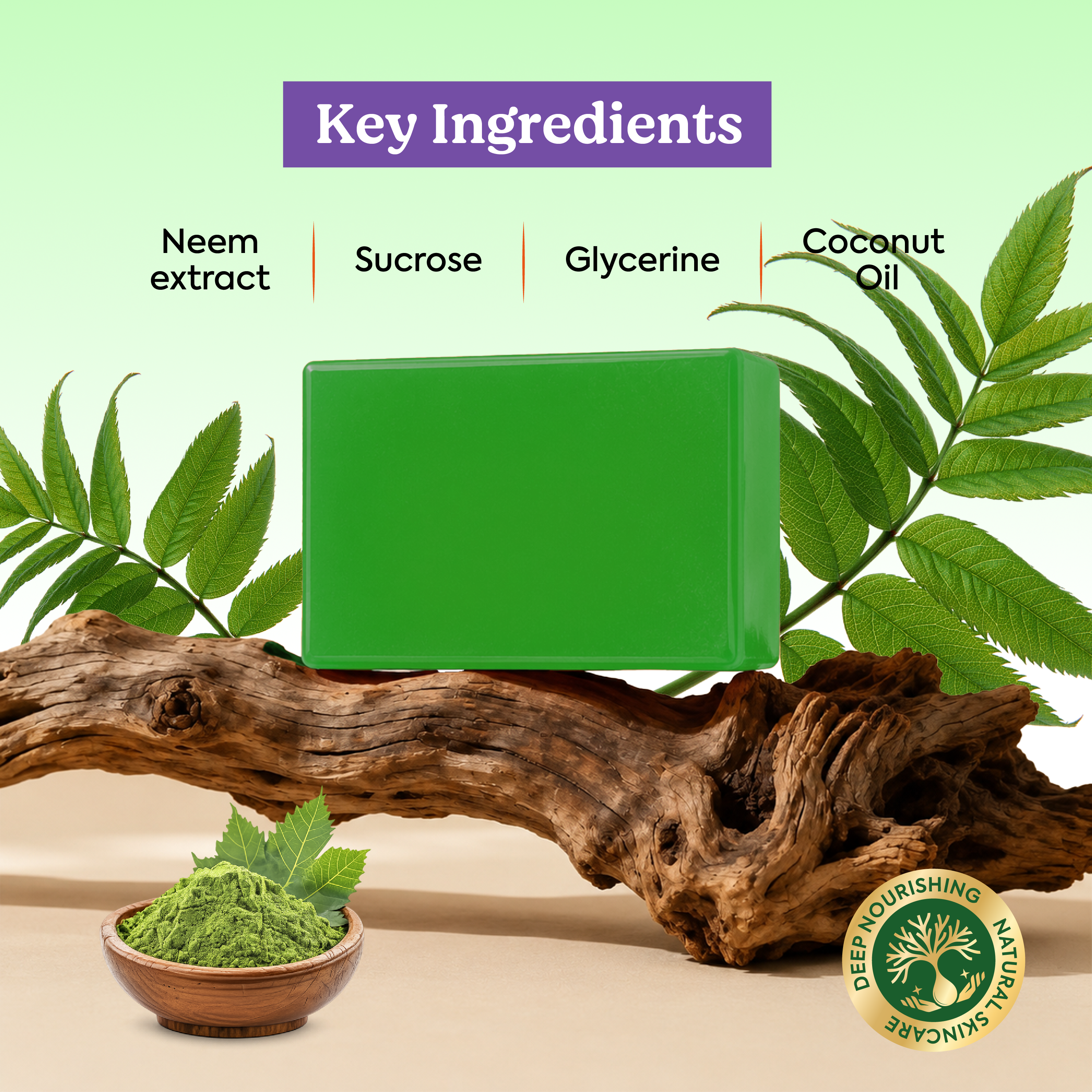 Vagad’s Herbal Neem Soap – Antibacterial Herbal Cleanser for Acne-Prone & Oily Skin | Fights Acne, Controls Oil, Soothes Irritation - 125gm (Pack of 3)