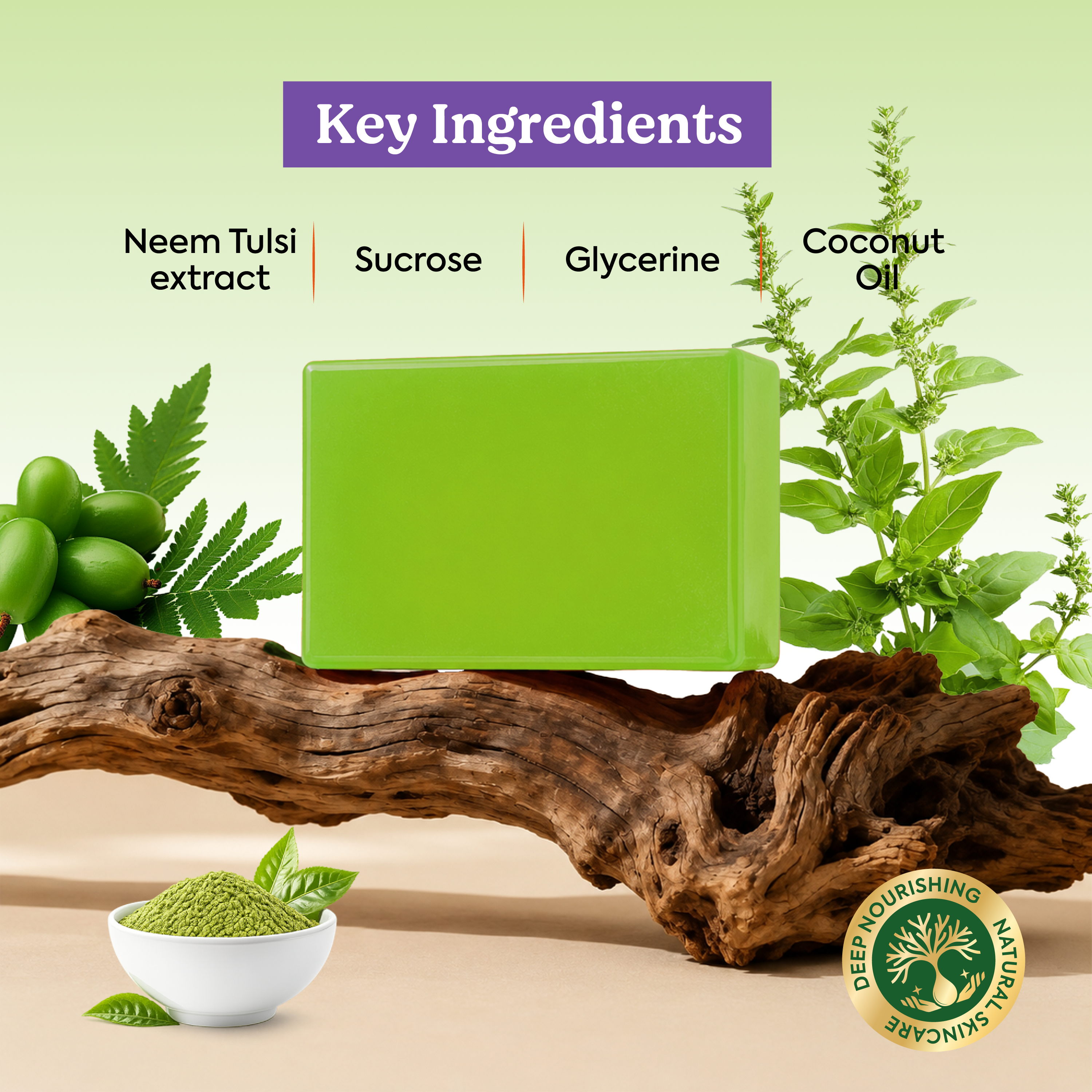 Vagad’s Herbal Neem & Tulsi Herbal Soap – Purifying Ayurvedic Soap Bar for Acne-Prone Skin | Antibacterial & Antioxidant Cleanser for Face & Body | Paraben-Free, Sulphate-Free, Cruelty-Free -  125gm (Pack of 3)