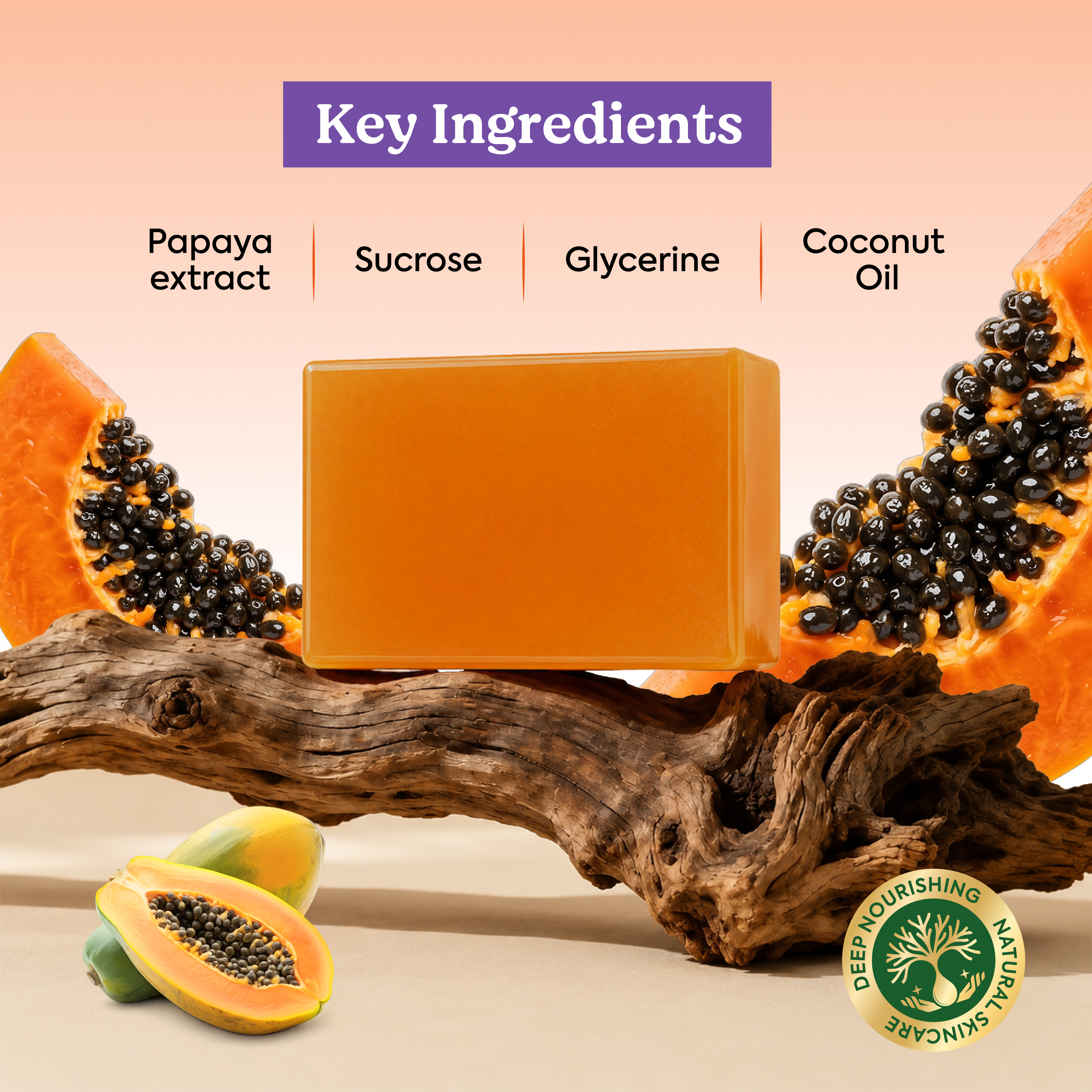 Vagad's Herbal Papaya Soap | Natural Handmade Soap for Skin Brightening & Gentle Exfoliation | With Papaya Enzymes | Paraben & Sulphate Free Bath Bar - 125gm (Pack of 3)