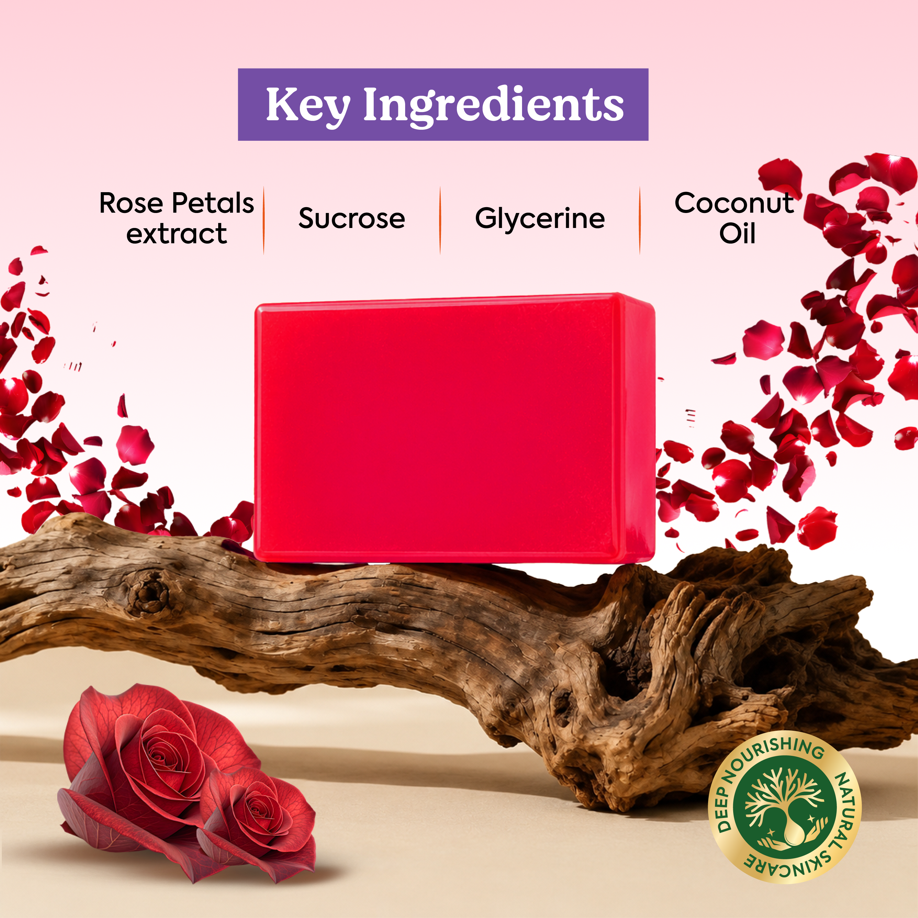 Vagad's Herbal Rose Honey with Rose Petal Soap | Natural Handmade Soap for Glowing, Smooth & Hydrated Skin | Gentle Cleansing with Mild Antiseptic Benefits | Paraben & Sulphate Free - 125gm (Pack of 3)