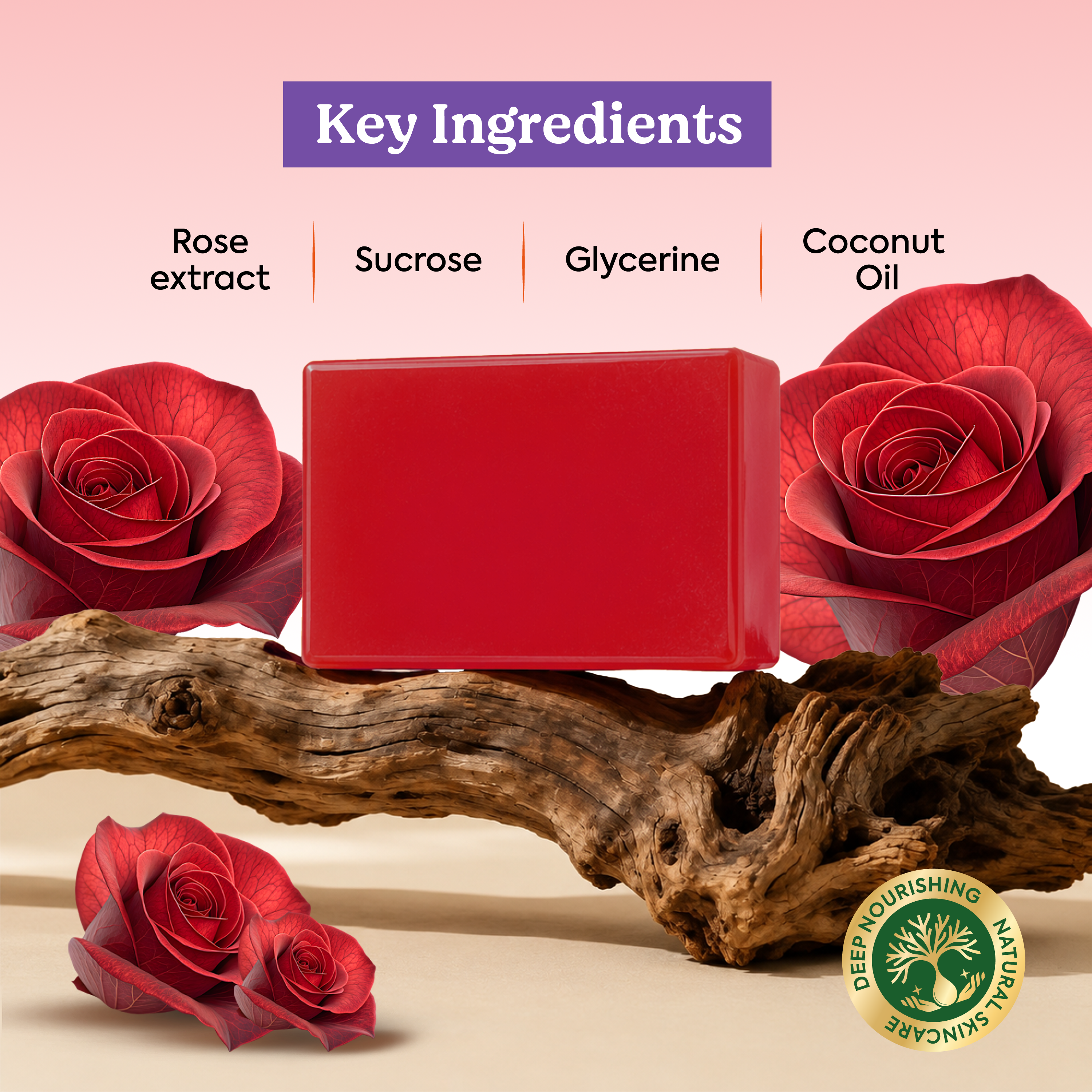 Vagad's Herbal Rose Soap | Glycerine |a handmade herbal glycerine based soap with essential oils | For All Skin Types - 125gm (Pack of 3)