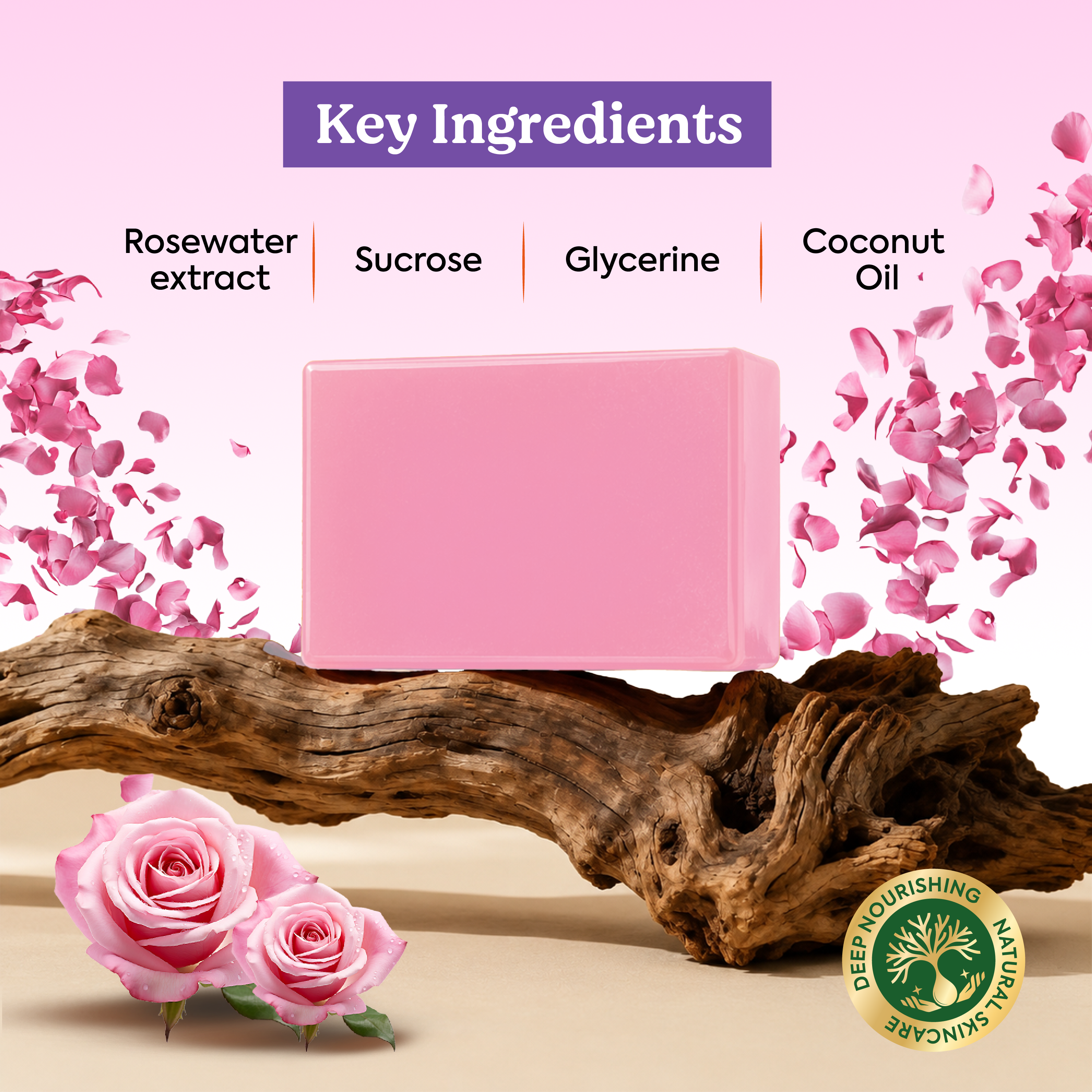 Vagad’s Herbal Rose Water Soap – Gentle Hydrating Cleanser with Natural Rose Extracts | Floral Fragrance & Moisturizing Formula | For Soft, Radiant Skin | Paraben-Free & Cruelty-Free - 125gm (Pack of 3)