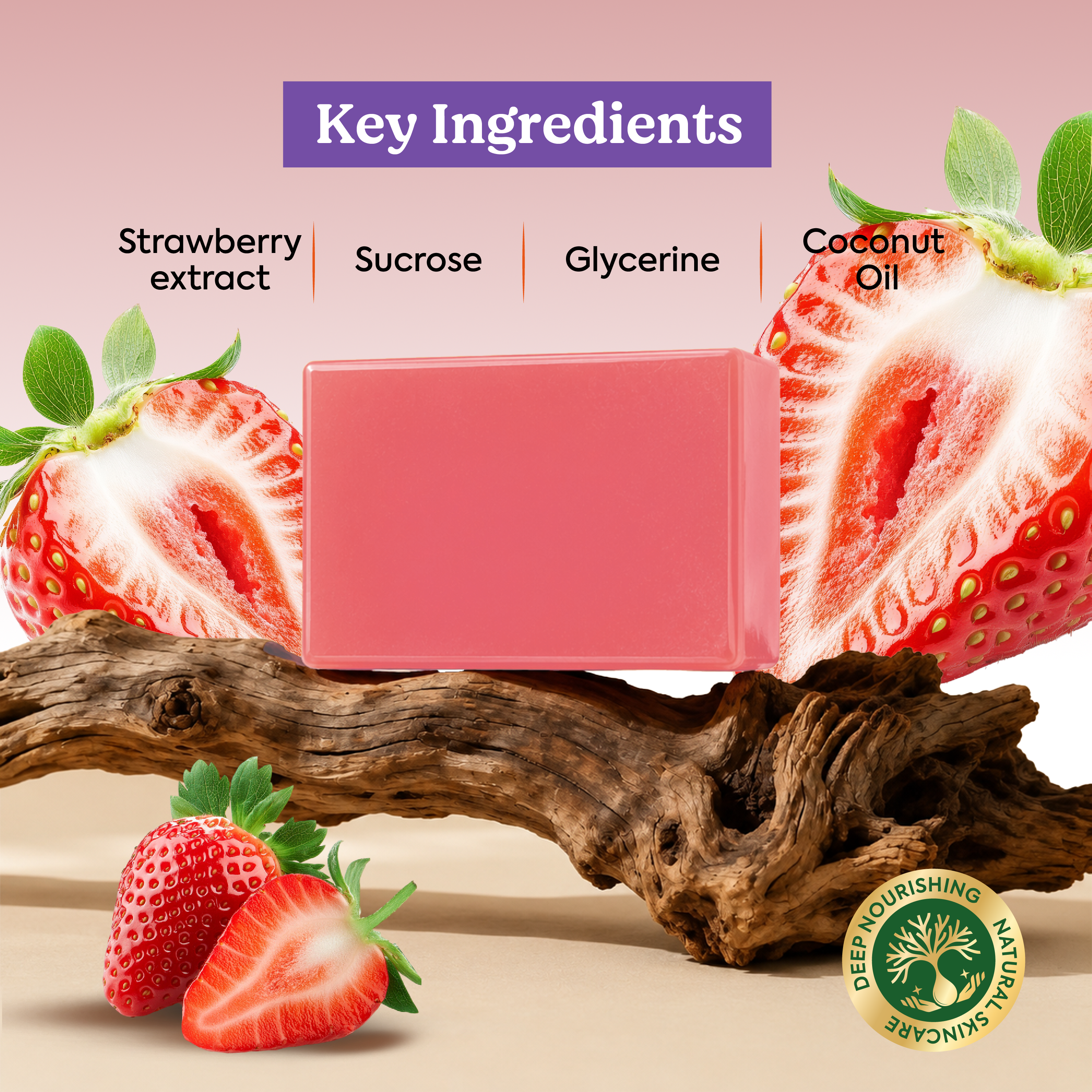 Vagad's Herbal Strawberry Soap | Natural Handmade Soap with Vitamin C & Antioxidants | Skin Brightening & Moisturizing Bath Bar | Paraben & Sulphate Free - 125gm (Pack of 3)
