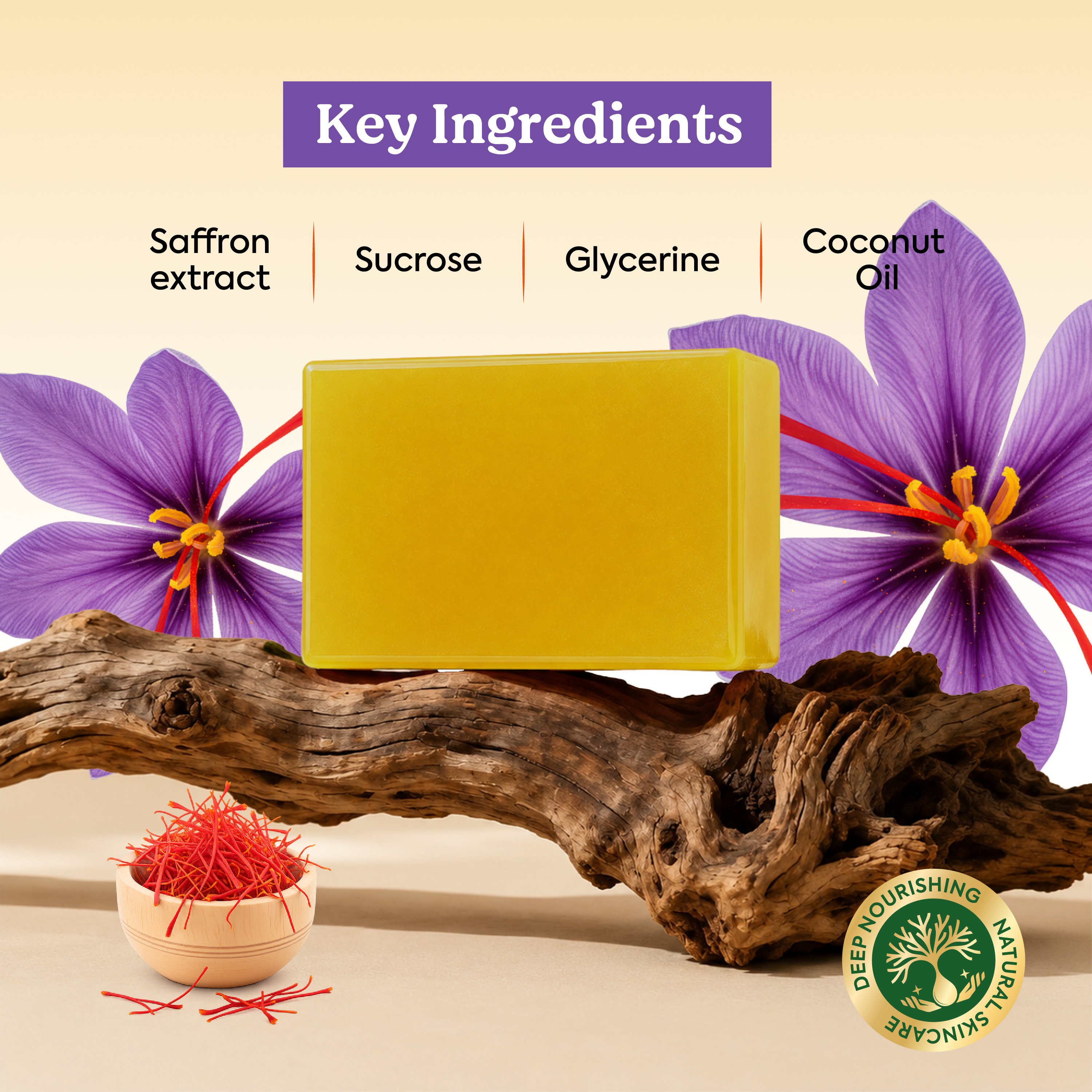 Vagad's Herbal Saffron Soap | Natural Handmade Soap for Radiant & Even-Toned Skin | Brightening & Moisturizing Bath Bar with Saffron Extracts | Paraben & Sulphate Free - 125gm (Pack of 3)