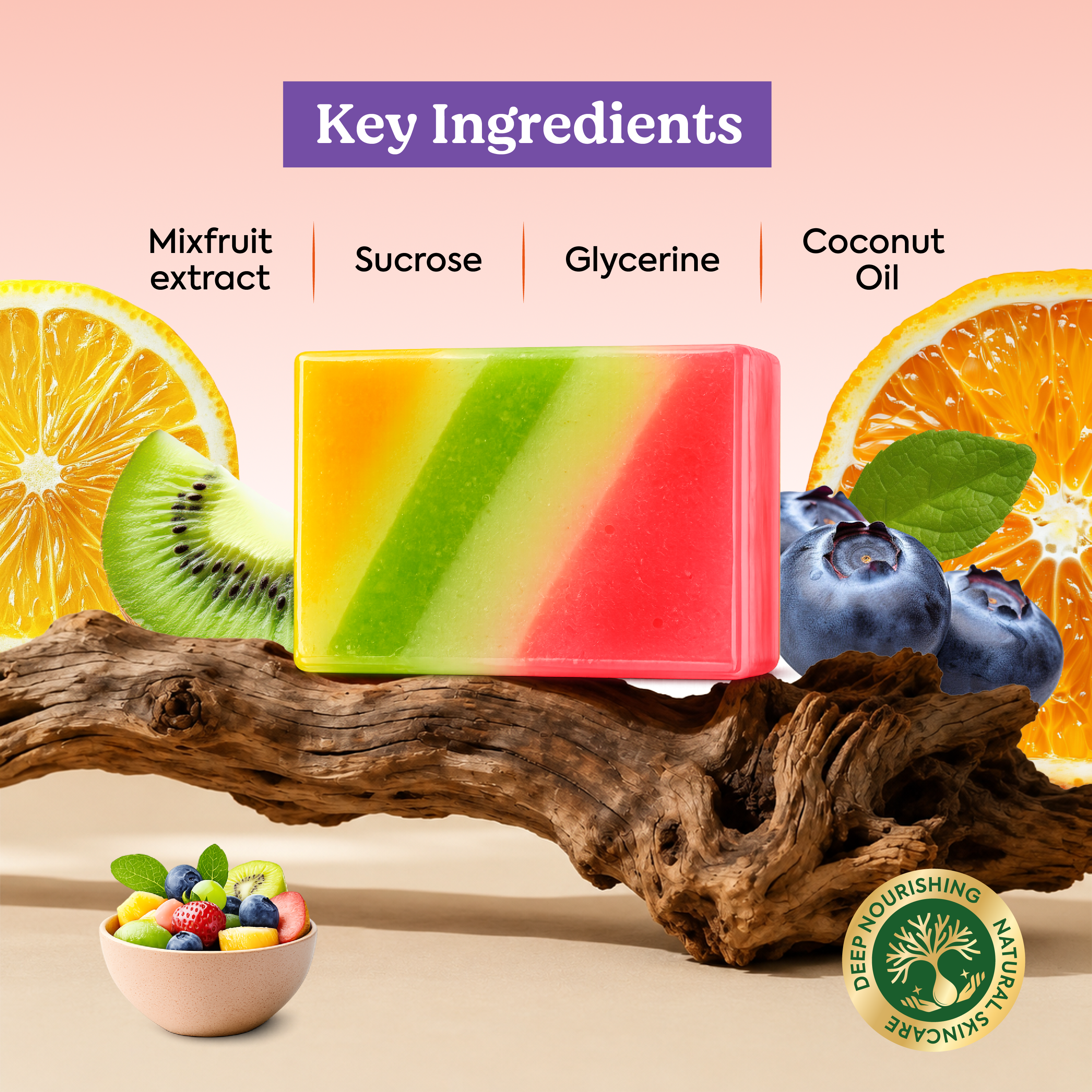 Vagad’s Herbal Mix Fruit Soap – Refreshing Fruit-Infused Bath Bar | Packed with Natural Fruit Extracts & Antioxidants | Deep Cleansing & Skin Nourishing Formula | Paraben-Free | For All Skin Types- 125gm (Pack of 3)