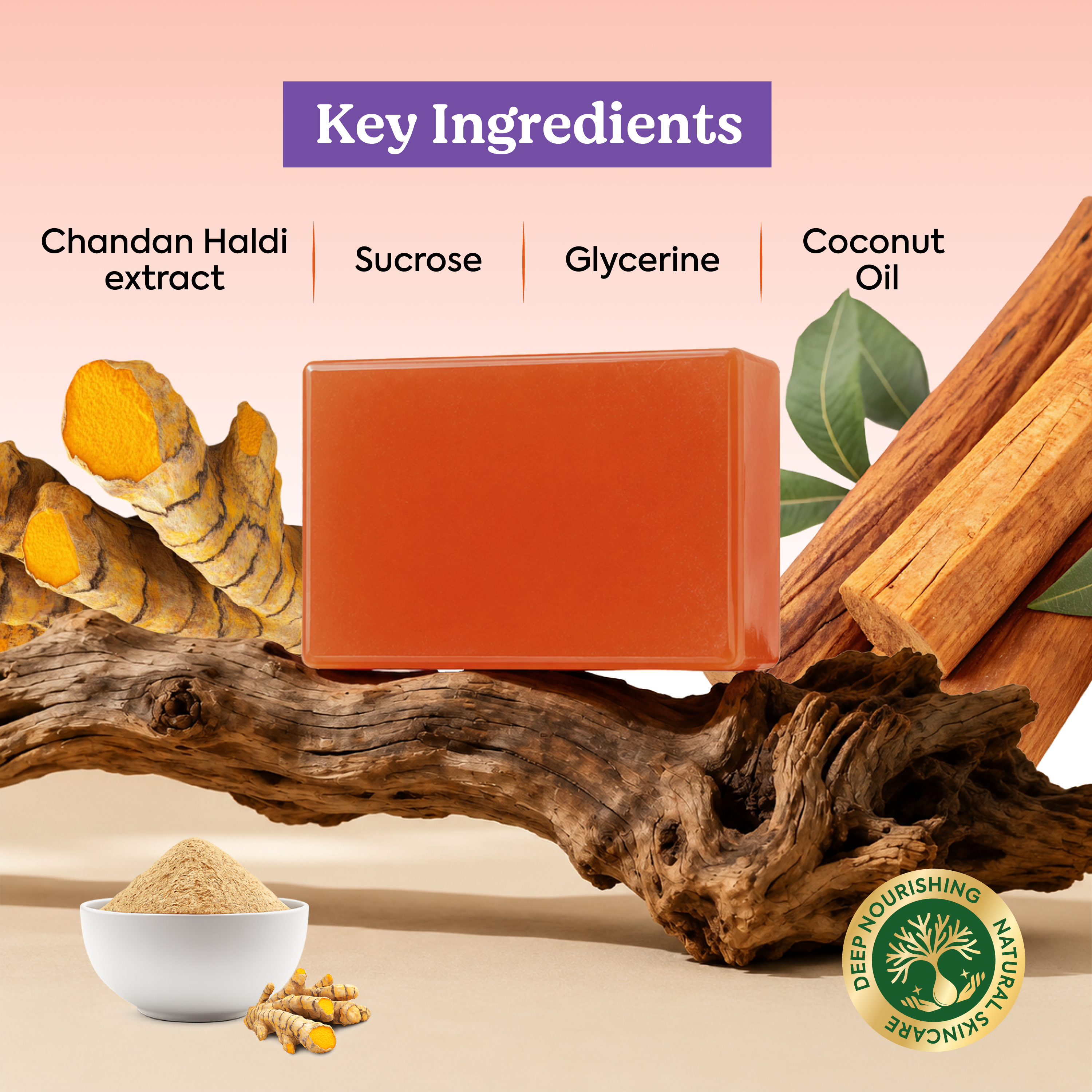 Vagad’s Herbal Chandan Haldi Glycerin Soap – Ayurvedic Soap Enriched with Sandalwood & Turmeric | Skin Brightening & Moisturizing Formula | For Clear, Radiant Skin | Paraben-Free, Sulphate-Free - 125gm (Pack of 3)