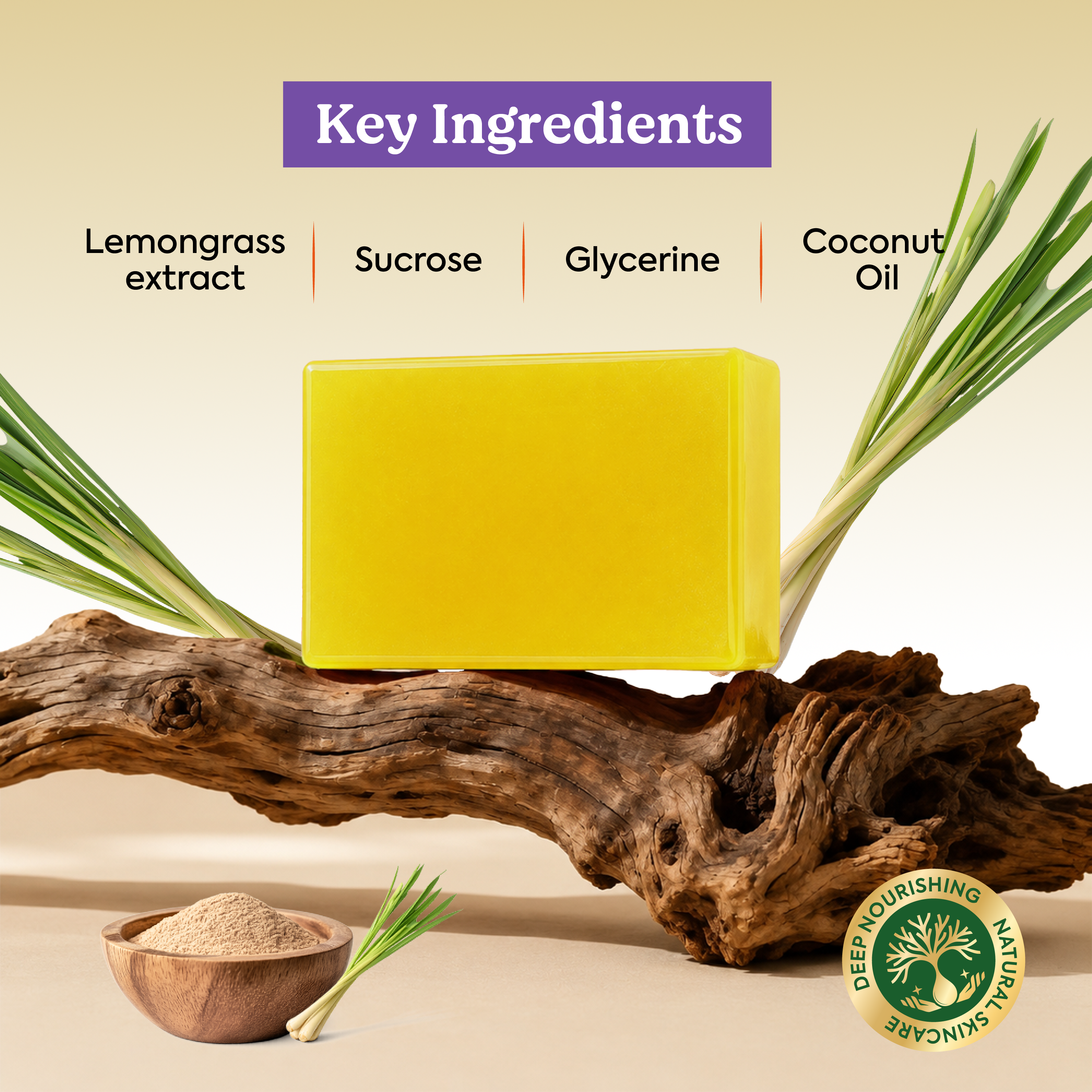 Vagad’s Herbal Lemongrass Soap – Energizing Citrus Cleanser with Natural Lemongrass Extracts | Refreshes & Revives Skin | Paraben-Free & Sulphate-Free - 125gm (Pack of 3)