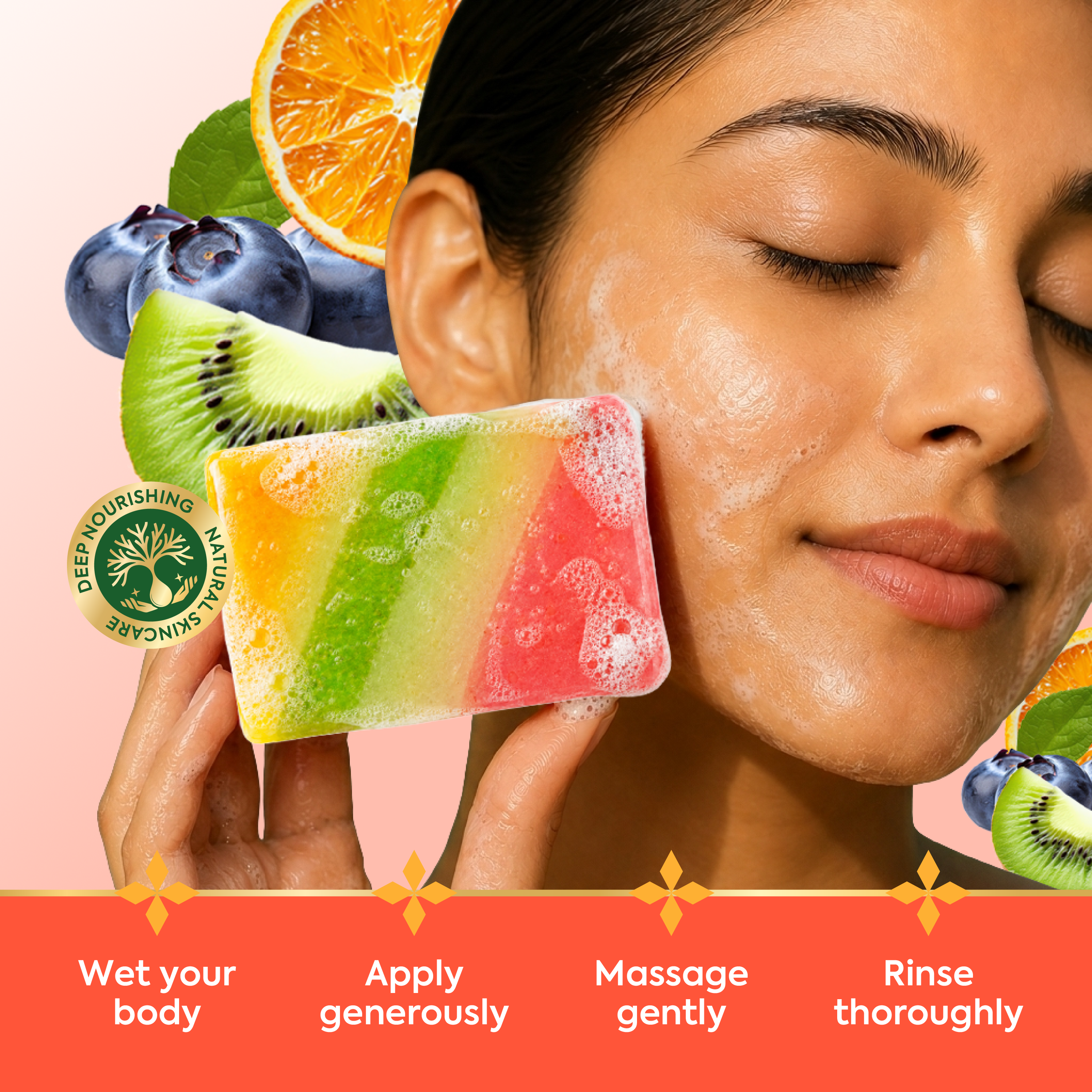 Vagad’s Herbal Mix Fruit Soap – Refreshing Fruit-Infused Bath Bar | Packed with Natural Fruit Extracts & Antioxidants | Deep Cleansing & Skin Nourishing Formula | Paraben-Free | For All Skin Types- 125gm (Pack of 3)