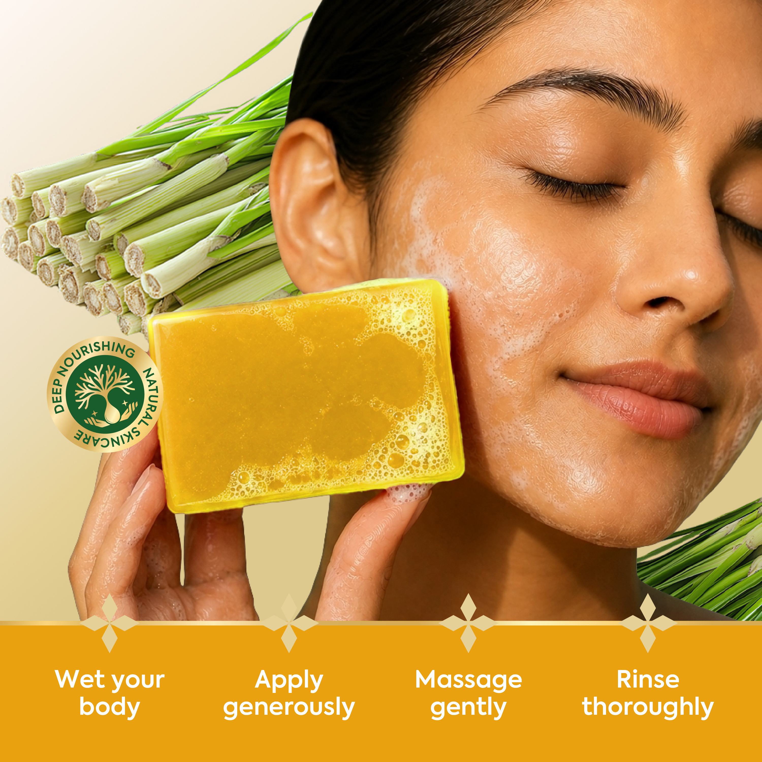 Vagad’s Herbal Lemongrass Soap – Energizing Citrus Cleanser with Natural Lemongrass Extracts | Refreshes & Revives Skin | Paraben-Free & Sulphate-Free - 125gm (Pack of 3)