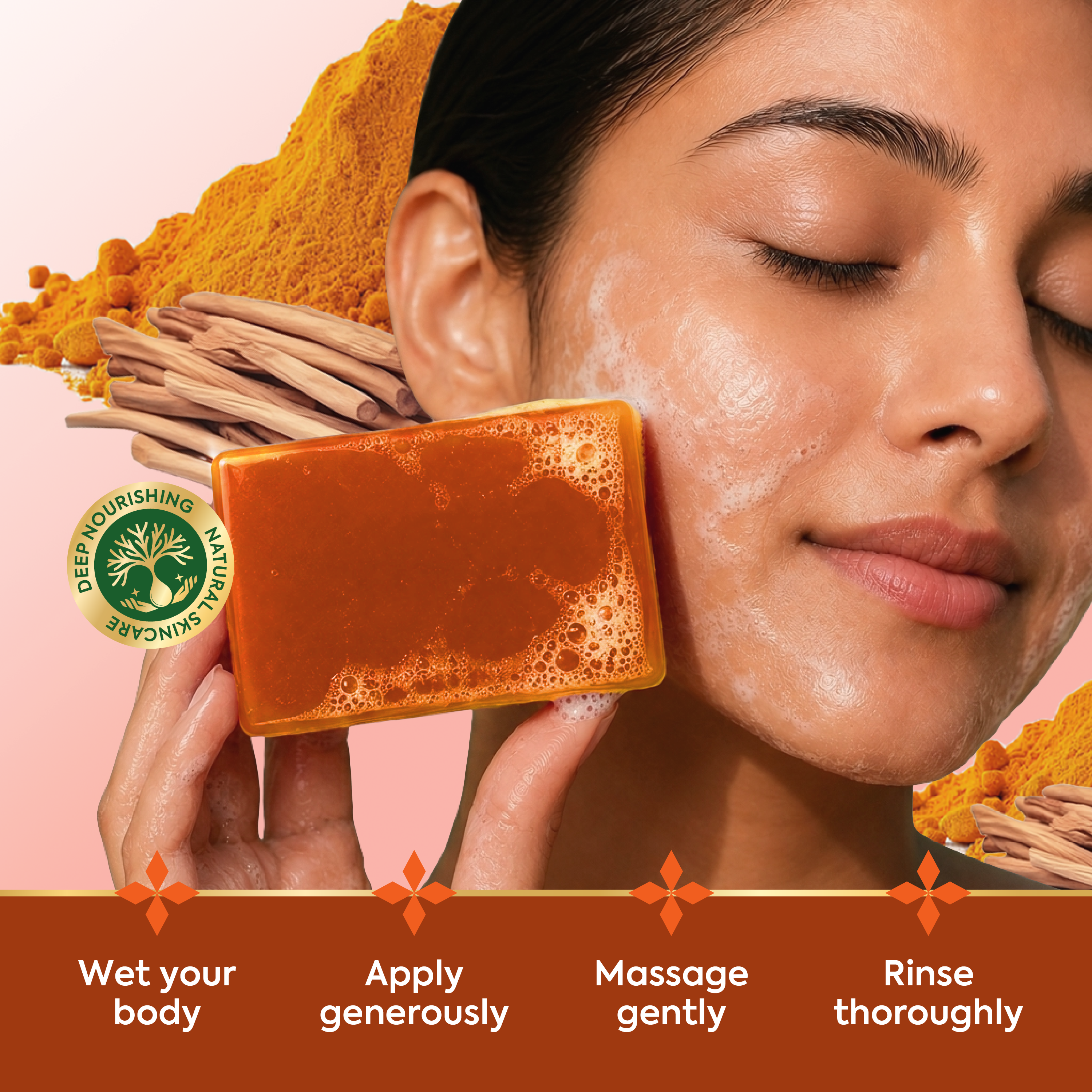 Vagad’s Herbal Chandan Haldi Glycerin Soap – Ayurvedic Soap Enriched with Sandalwood & Turmeric | Skin Brightening & Moisturizing Formula | For Clear, Radiant Skin | Paraben-Free, Sulphate-Free - 125gm (Pack of 3)