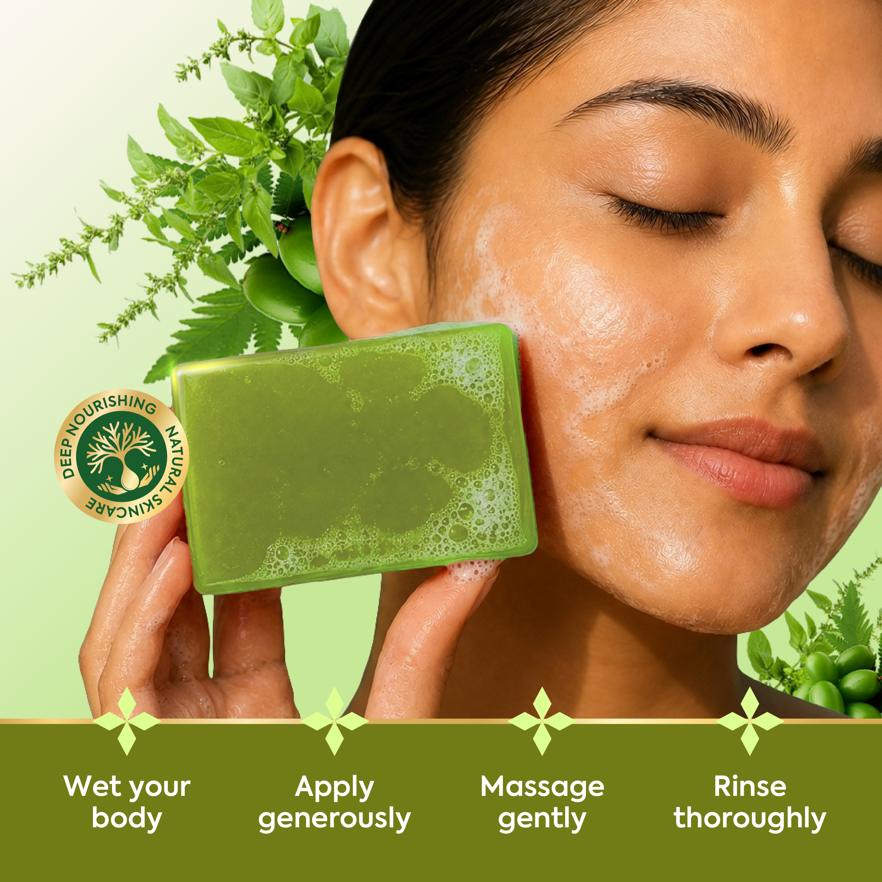 Vagad’s Herbal Neem & Tulsi Herbal Soap – Purifying Ayurvedic Soap Bar for Acne-Prone Skin | Antibacterial & Antioxidant Cleanser for Face & Body | Paraben-Free, Sulphate-Free, Cruelty-Free -  125gm (Pack of 3)