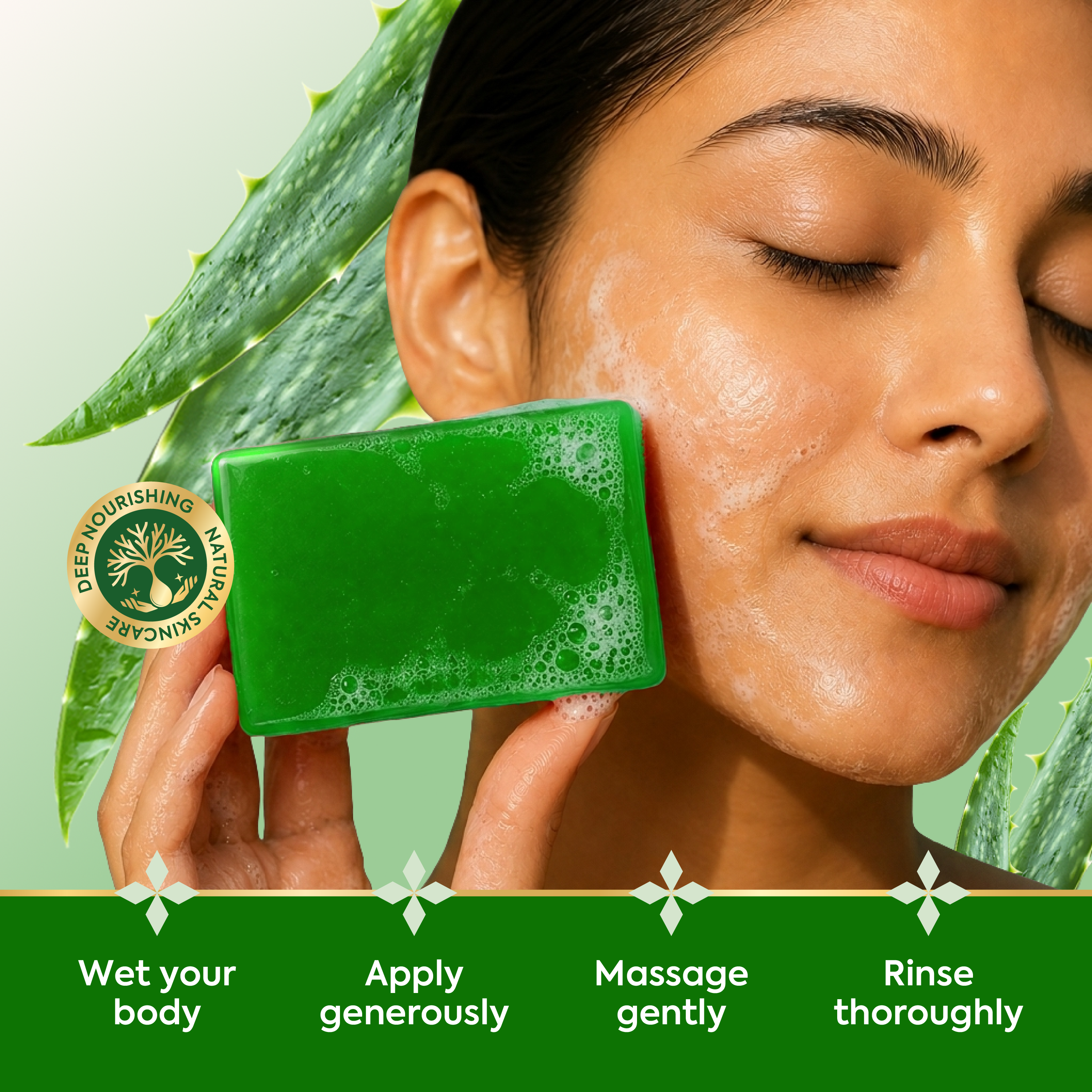 Vagad’s Aloe Vera Soap – Herbal Gentle Cleanser for Face & Body | Hydrating & Soothing Bar Soap for All Skin Types | Paraben-Free, Sulphate-Free, Cruelty-Free - 125gm (Pack of 3)