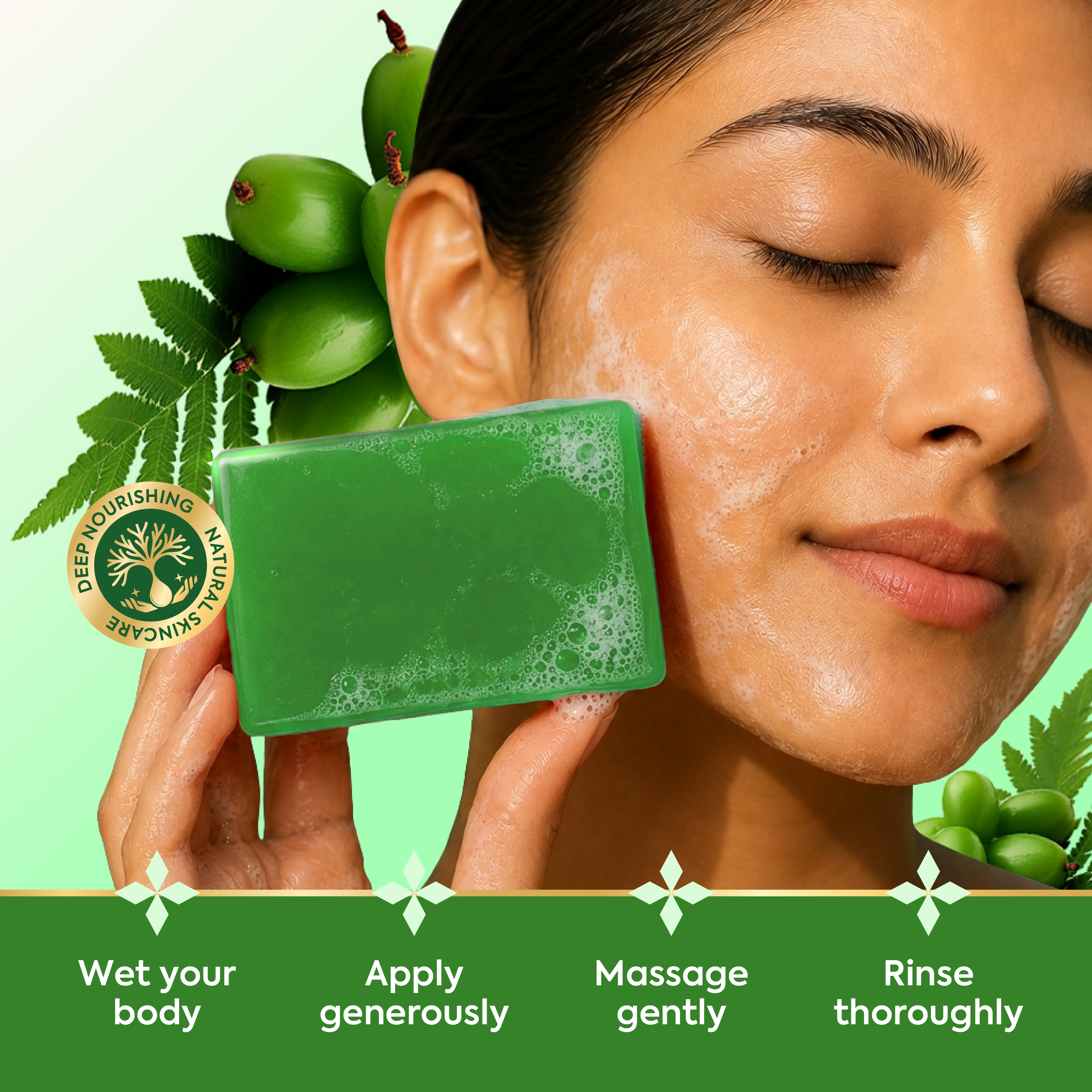 Vagad’s Herbal Neem Soap – Antibacterial Herbal Cleanser for Acne-Prone & Oily Skin | Fights Acne, Controls Oil, Soothes Irritation - 125gm (Pack of 3)