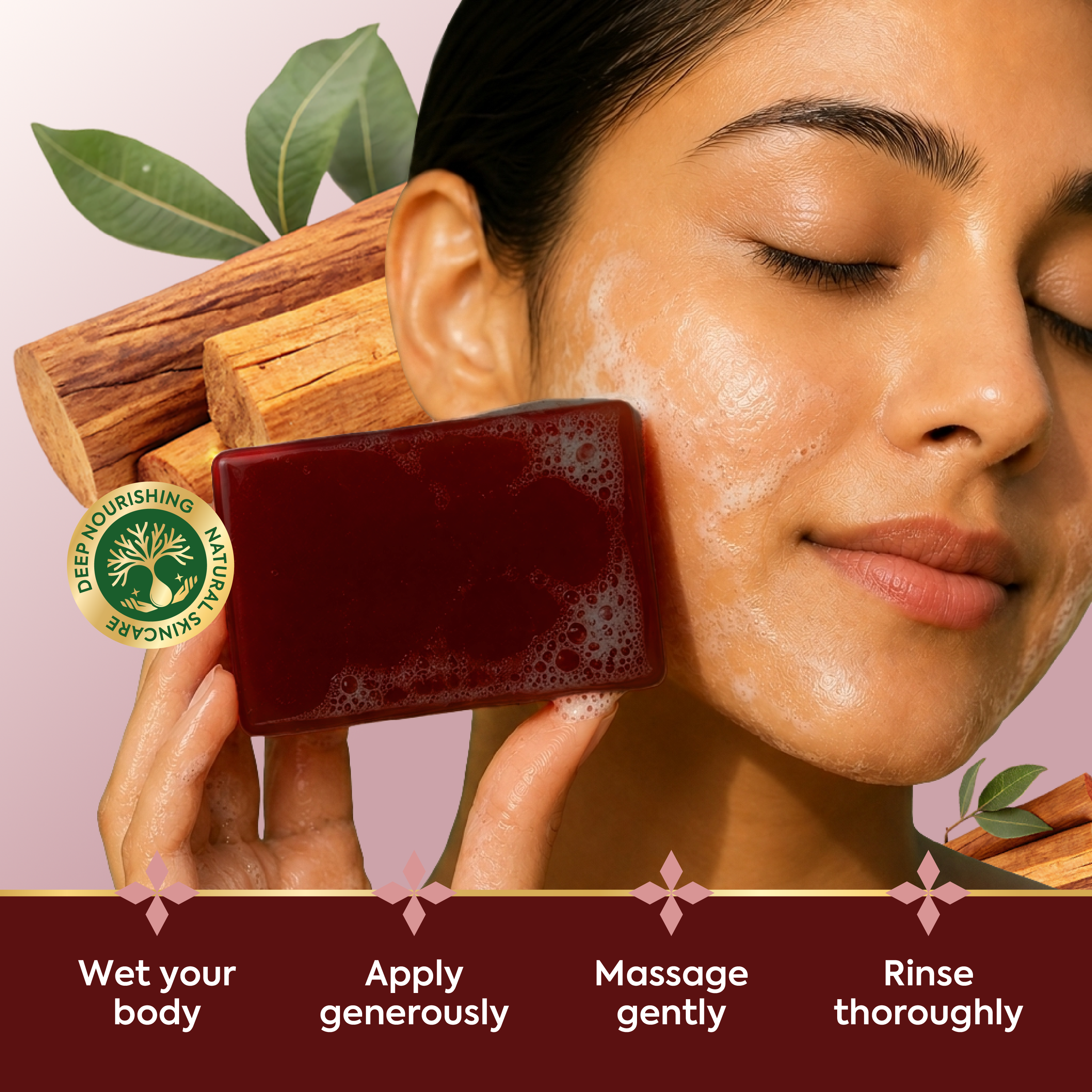 Vagad’s Herbal Sandalwood & Honey Herbal Bathing Soap – Natural, Moisturizing & Calming Ayurvedic Soap Bar for Glowing, Soft, and Nourished Skin (No Parabens, No Sulphates - 125gm (Pack of 3)