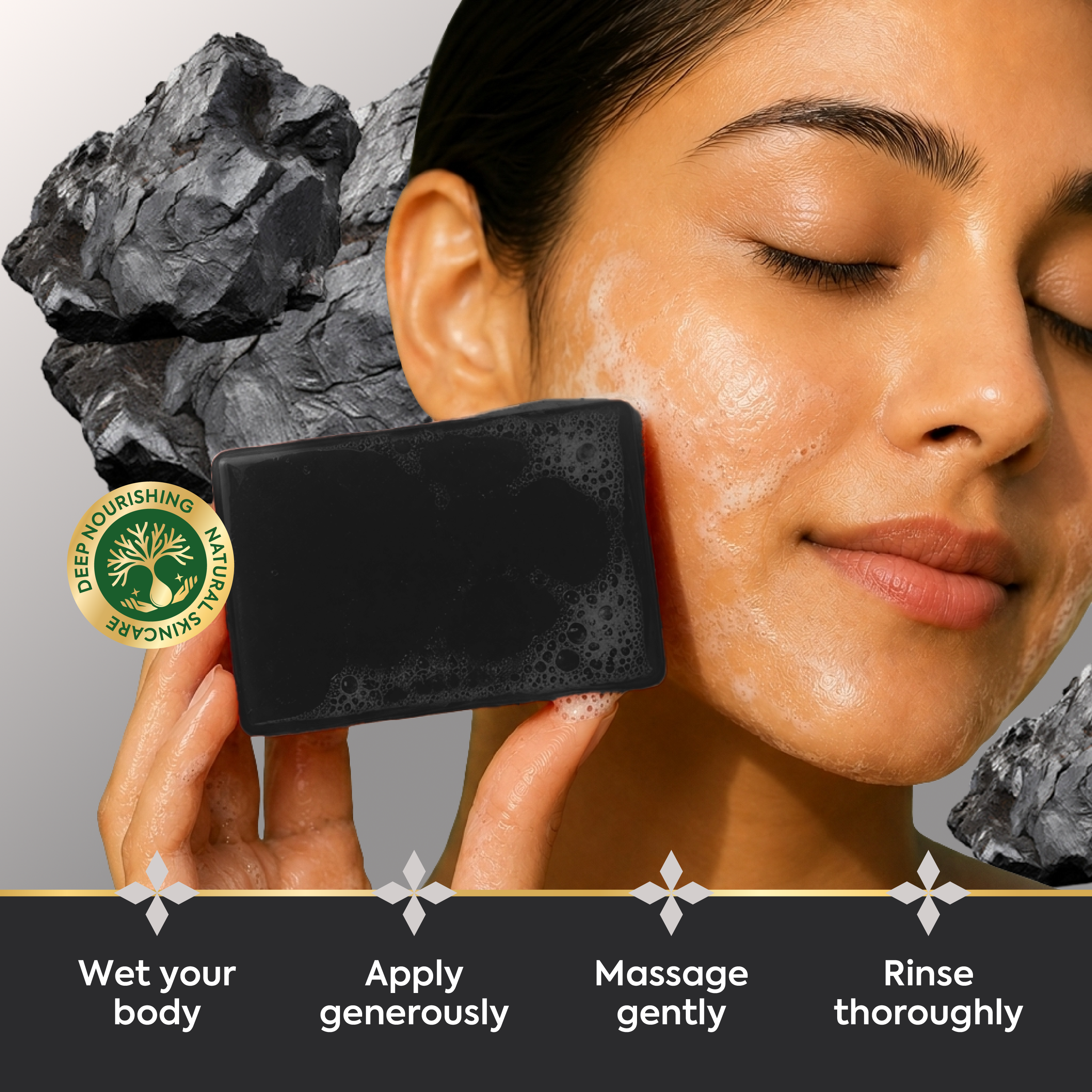 Vagad’s Herbal Activated Charcoal Milky Soap – Deep Detox Cleansing Bar with Charcoal & Milk | Removes Impurities, Excess Oil & Pollutants | Hydrating & Nourishing Formula | Paraben-Free | For All Skin Types - 125gm (Pack of 3)