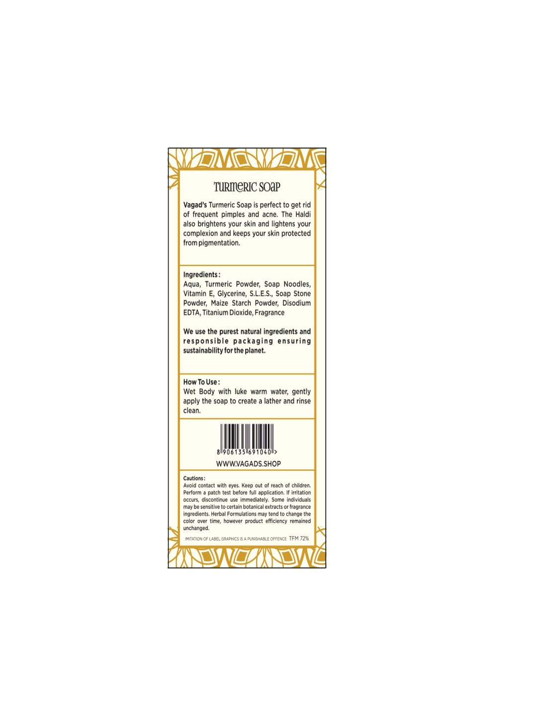 Vagad's Turmeric Soap | Natural Handmade Soap with Antioxidants for Glowing Skin | Anti-Acne & Skin-Brightening Bath Bar | Paraben & Sulphate Free - 100gm (Pack of 3)